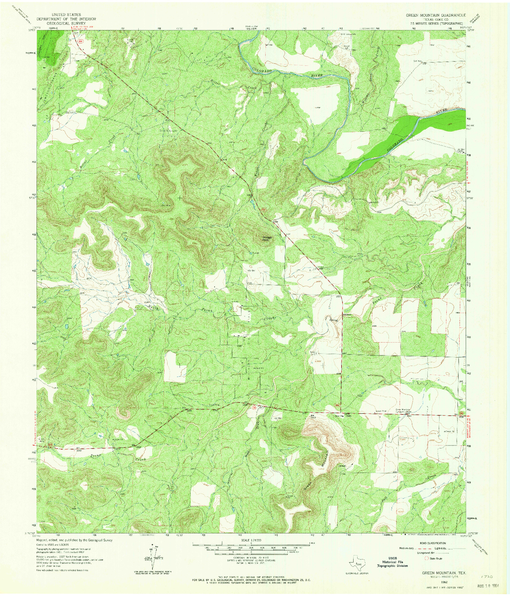 USGS 1:24000-SCALE QUADRANGLE FOR GREEN MOUNTAIN, TX 1962