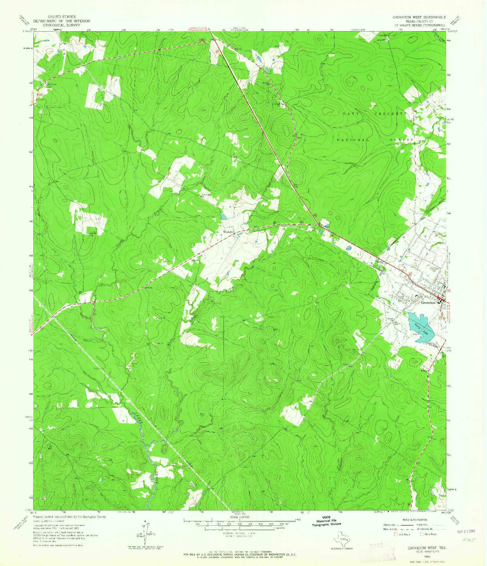 USGS 1:24000-SCALE QUADRANGLE FOR GROVETON WEST, TX 1963