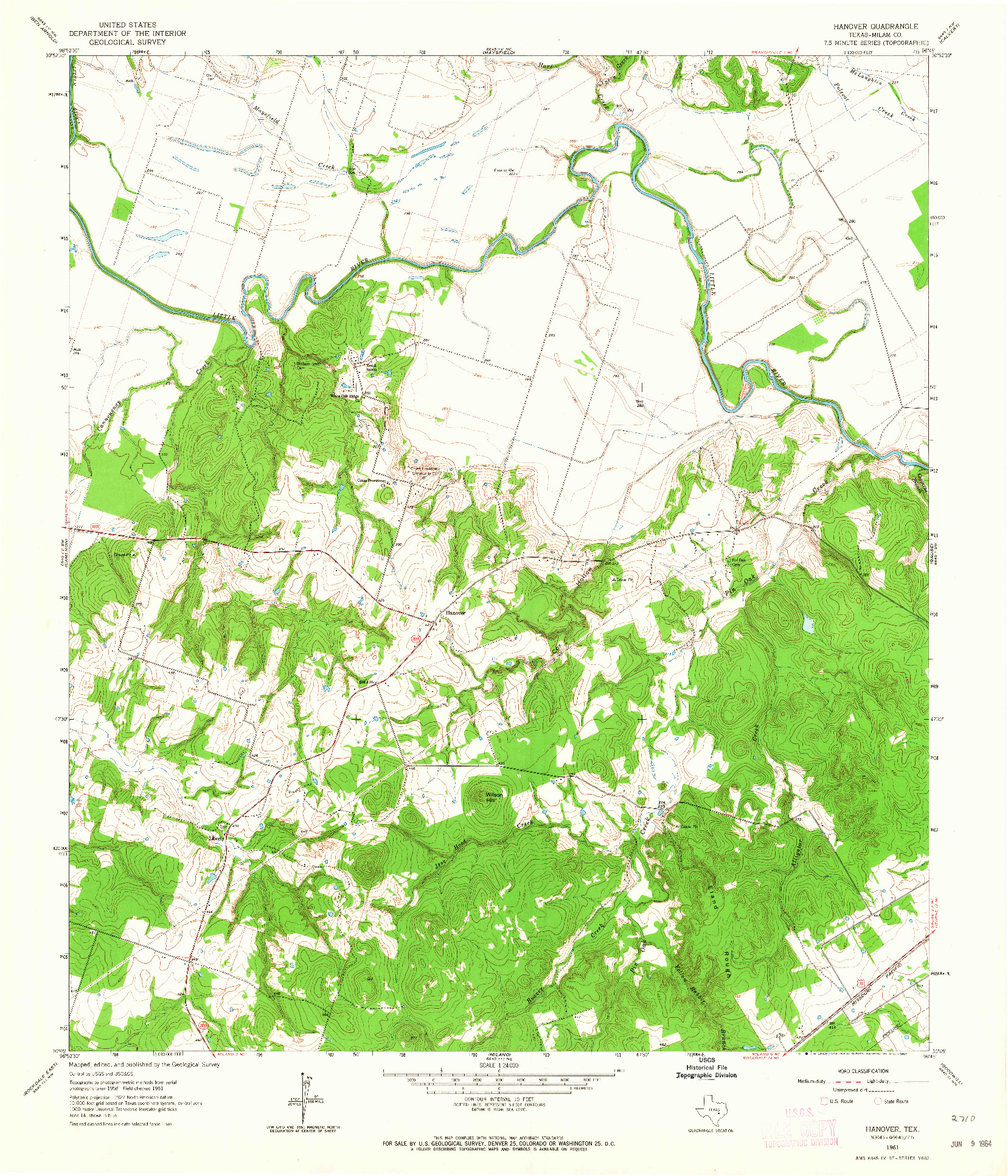 USGS 1:24000-SCALE QUADRANGLE FOR HANOVER, TX 1961