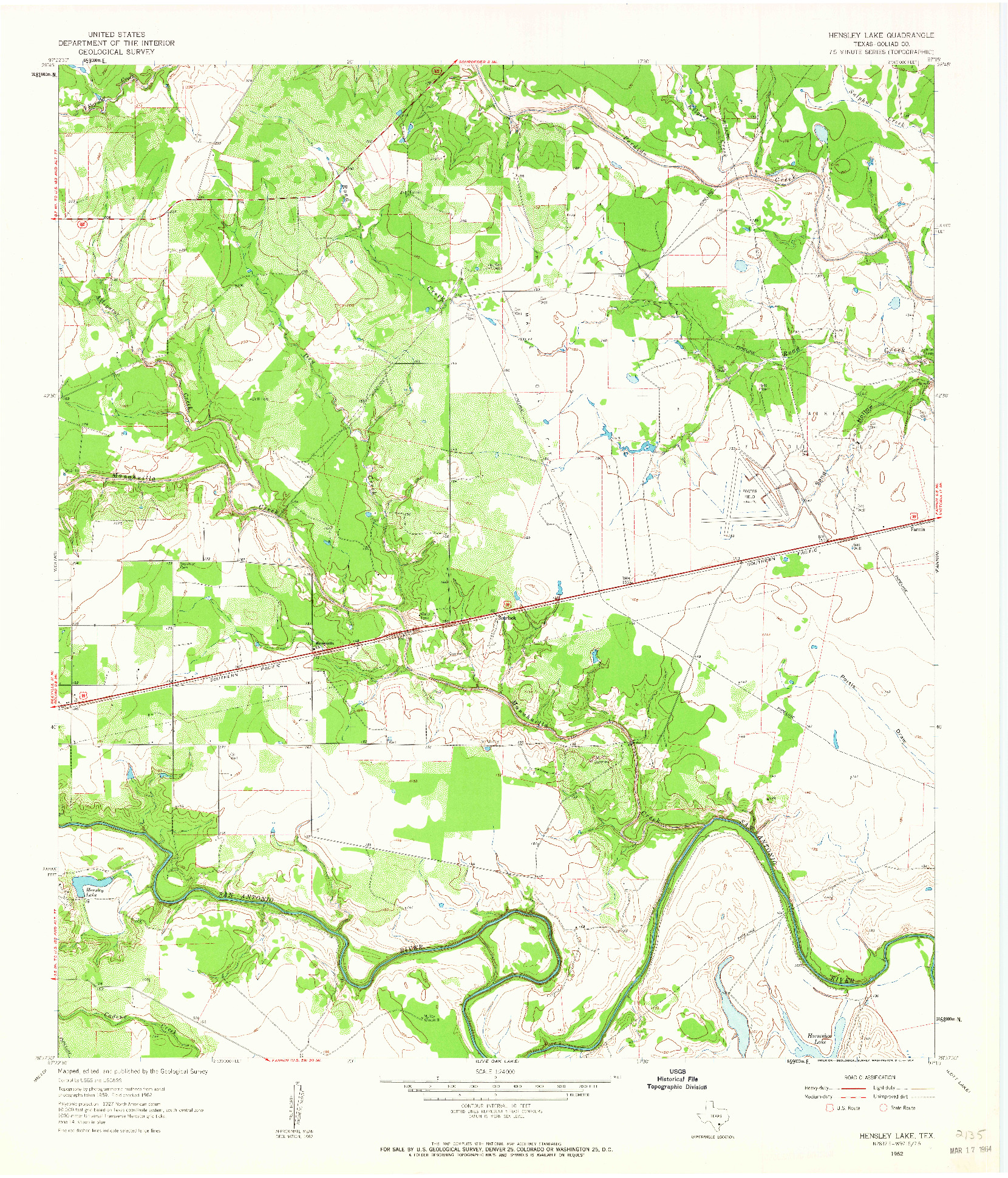 USGS 1:24000-SCALE QUADRANGLE FOR HENSLEY LAKE, TX 1962