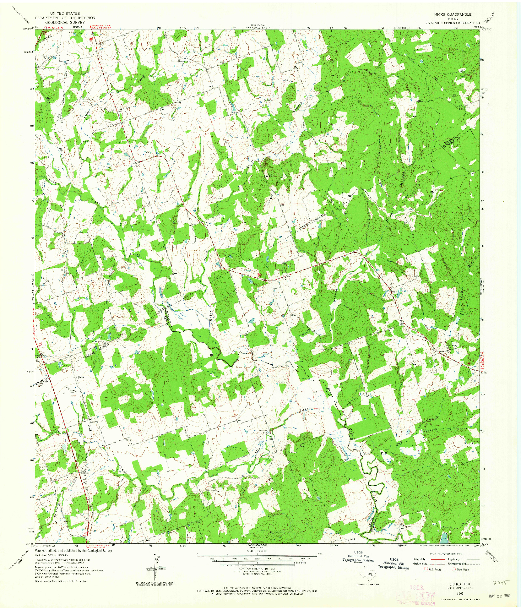 USGS 1:24000-SCALE QUADRANGLE FOR HICKS, TX 1962