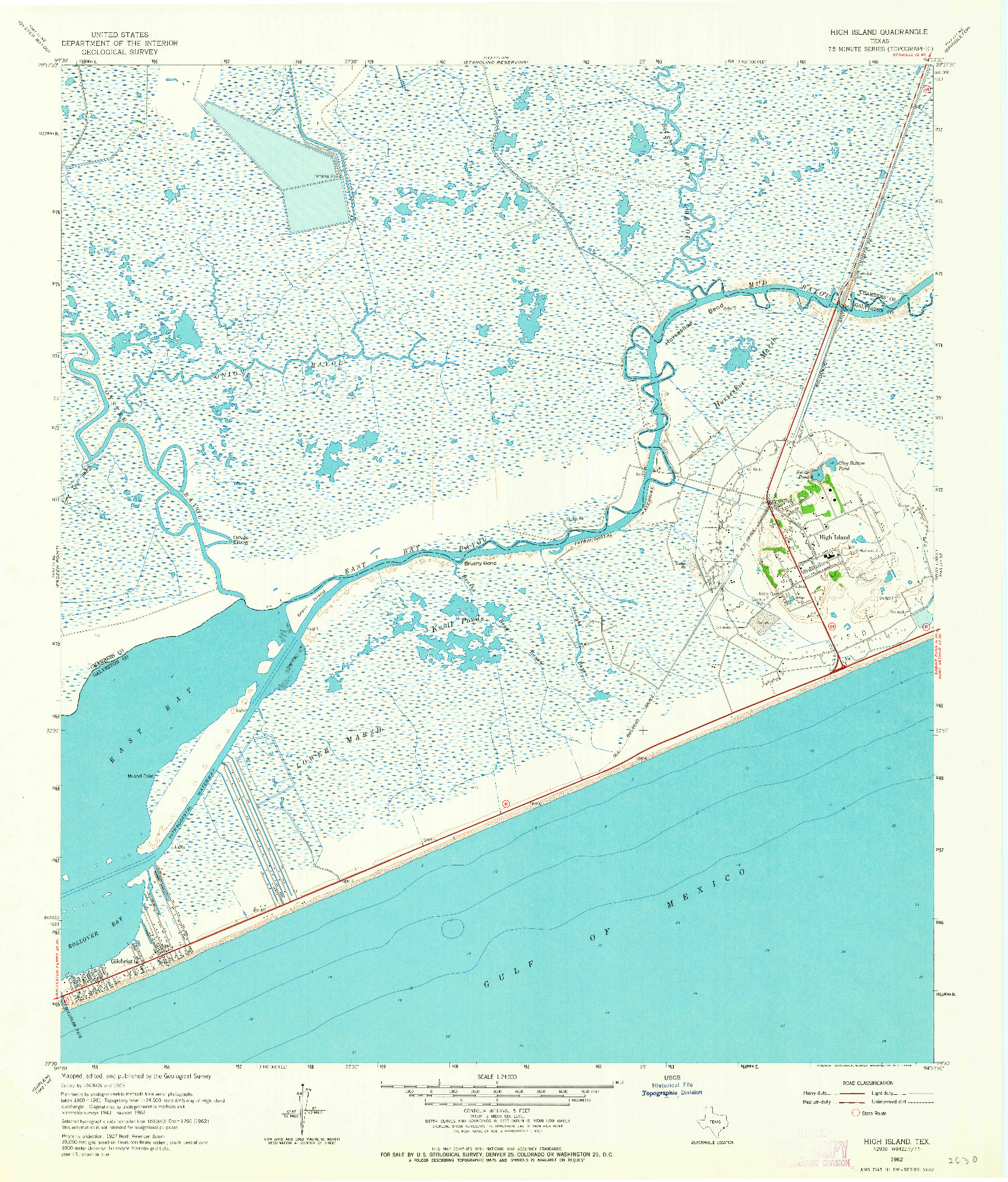 USGS 1:24000-SCALE QUADRANGLE FOR HIGH ISLAND, TX 1962