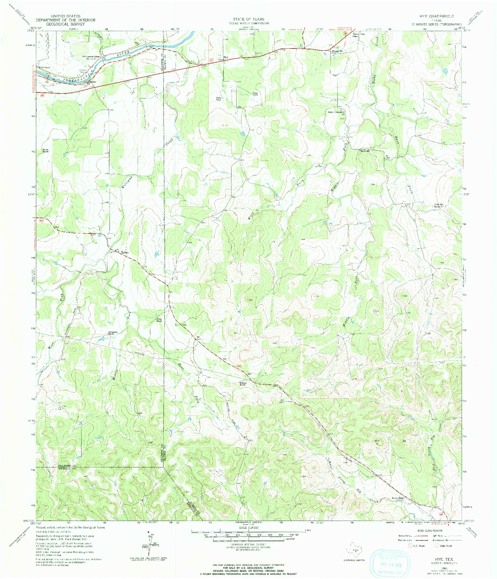 USGS 1:24000-SCALE QUADRANGLE FOR HYE, TX 1961