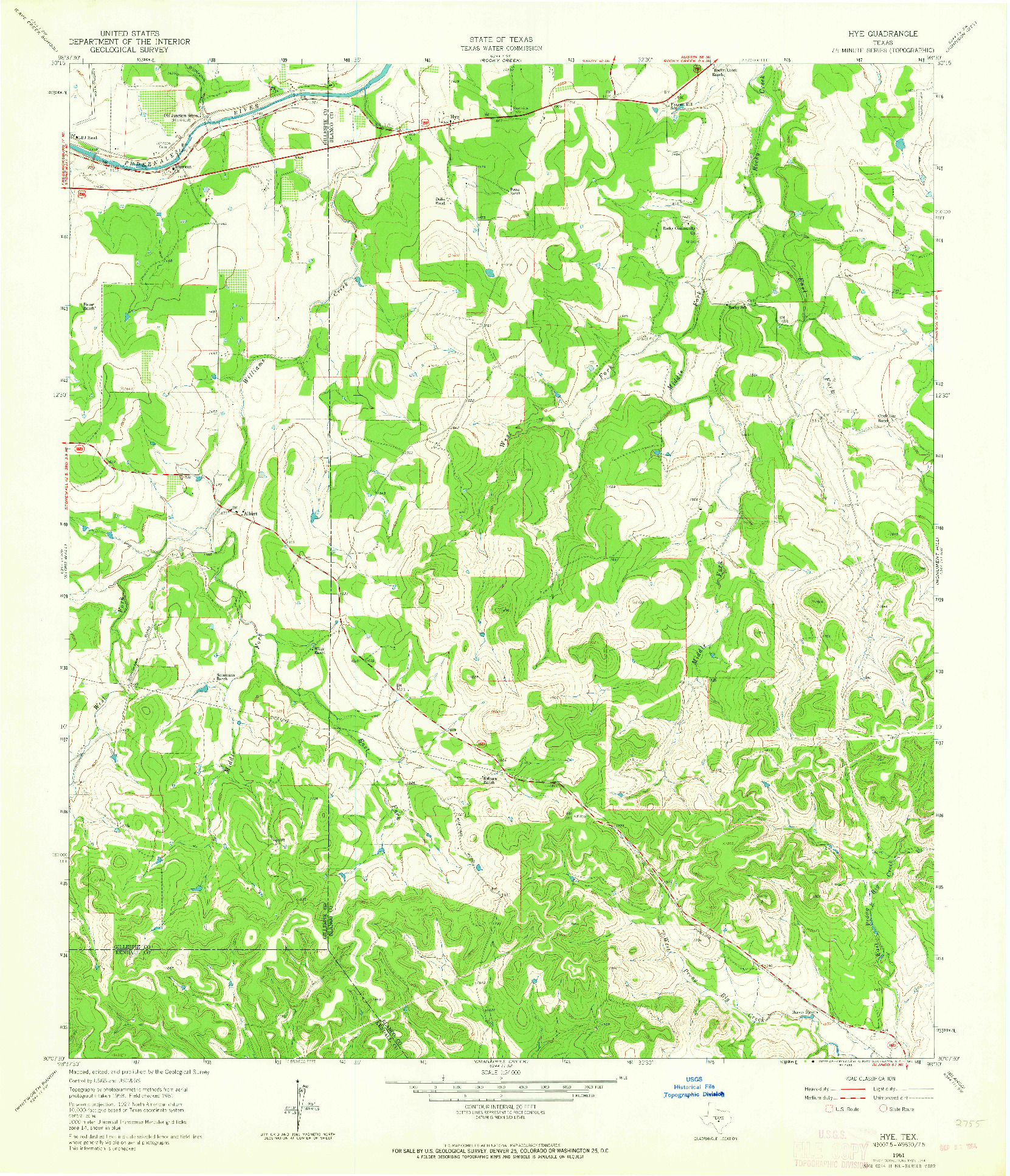 USGS 1:24000-SCALE QUADRANGLE FOR HYE, TX 1961