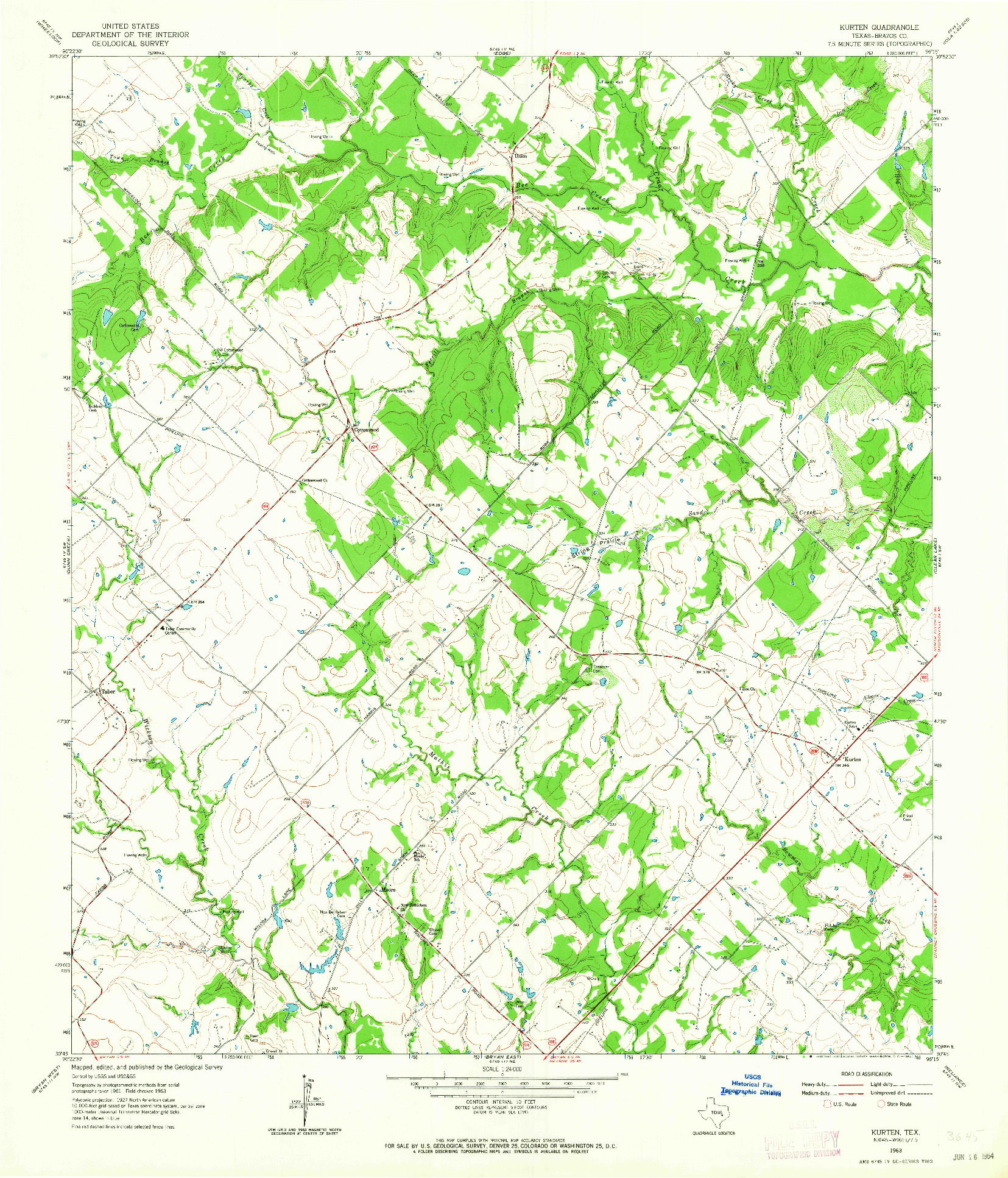 USGS 1:24000-SCALE QUADRANGLE FOR KURTEN, TX 1963