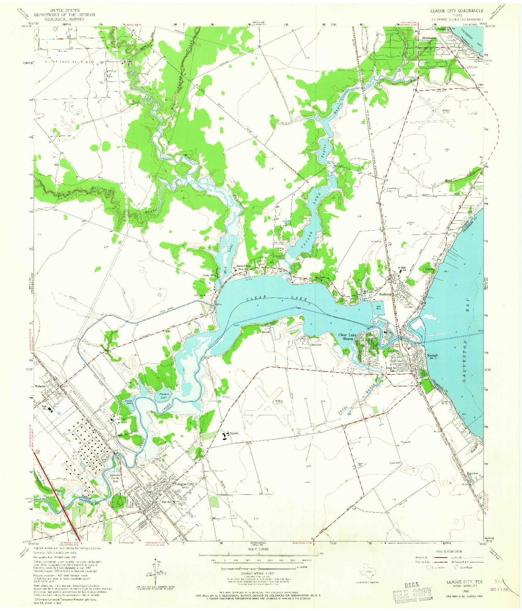 USGS 1:24000-SCALE QUADRANGLE FOR LEAGUE CITY, TX 1955