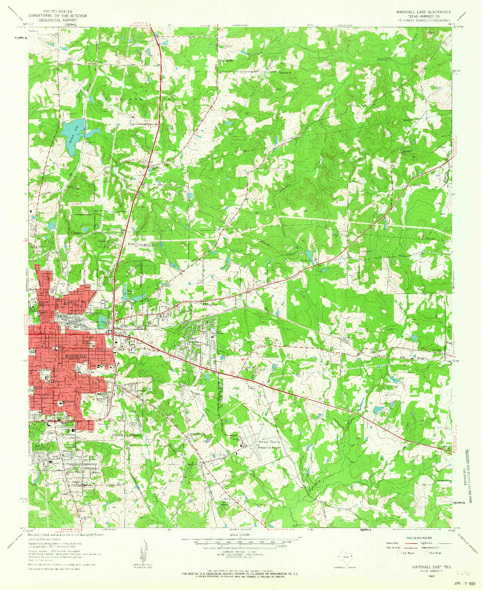 USGS 1:24000-SCALE QUADRANGLE FOR MARSHALL EAST, TX 1962