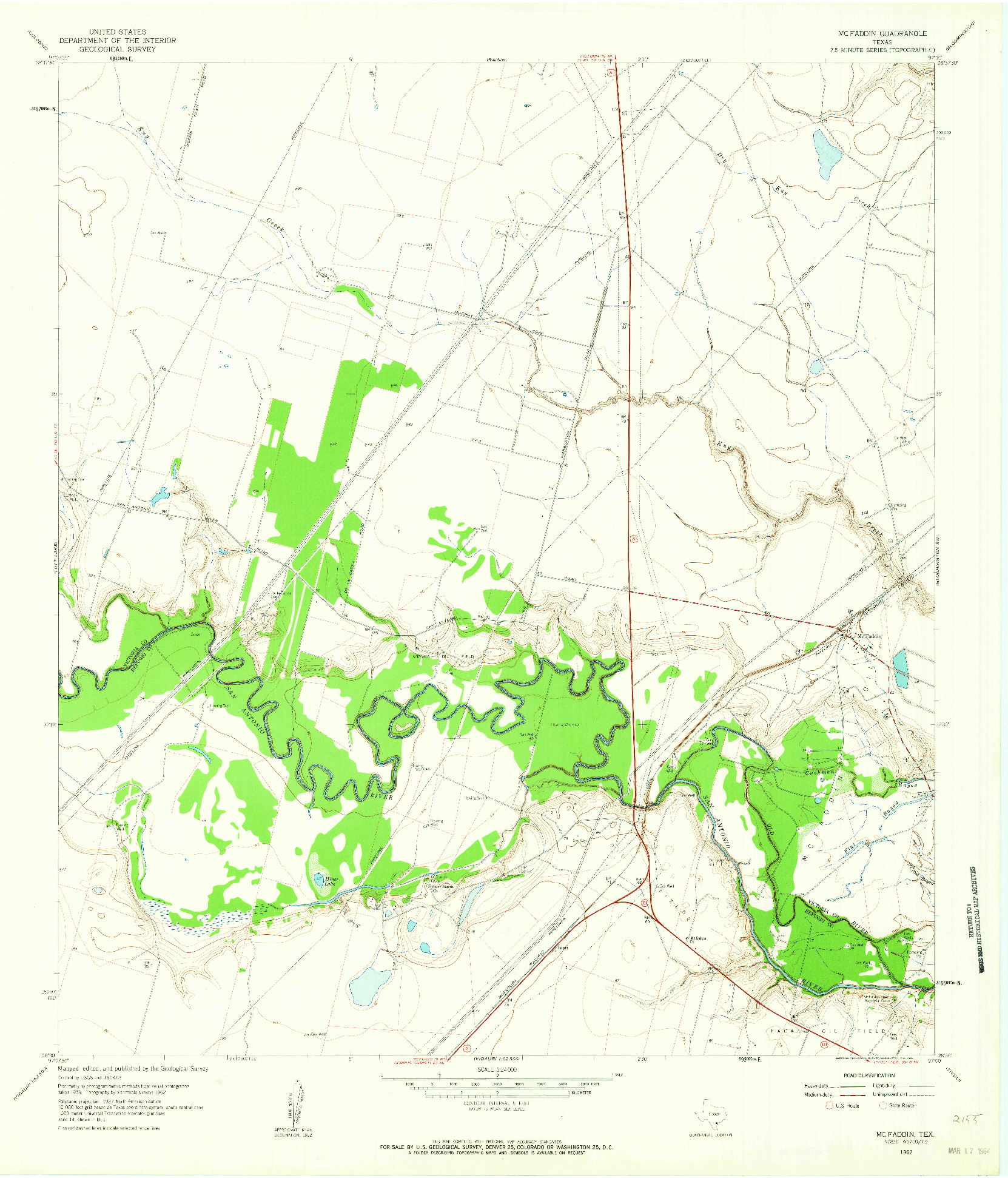 USGS 1:24000-SCALE QUADRANGLE FOR MCFADDIN, TX 1962