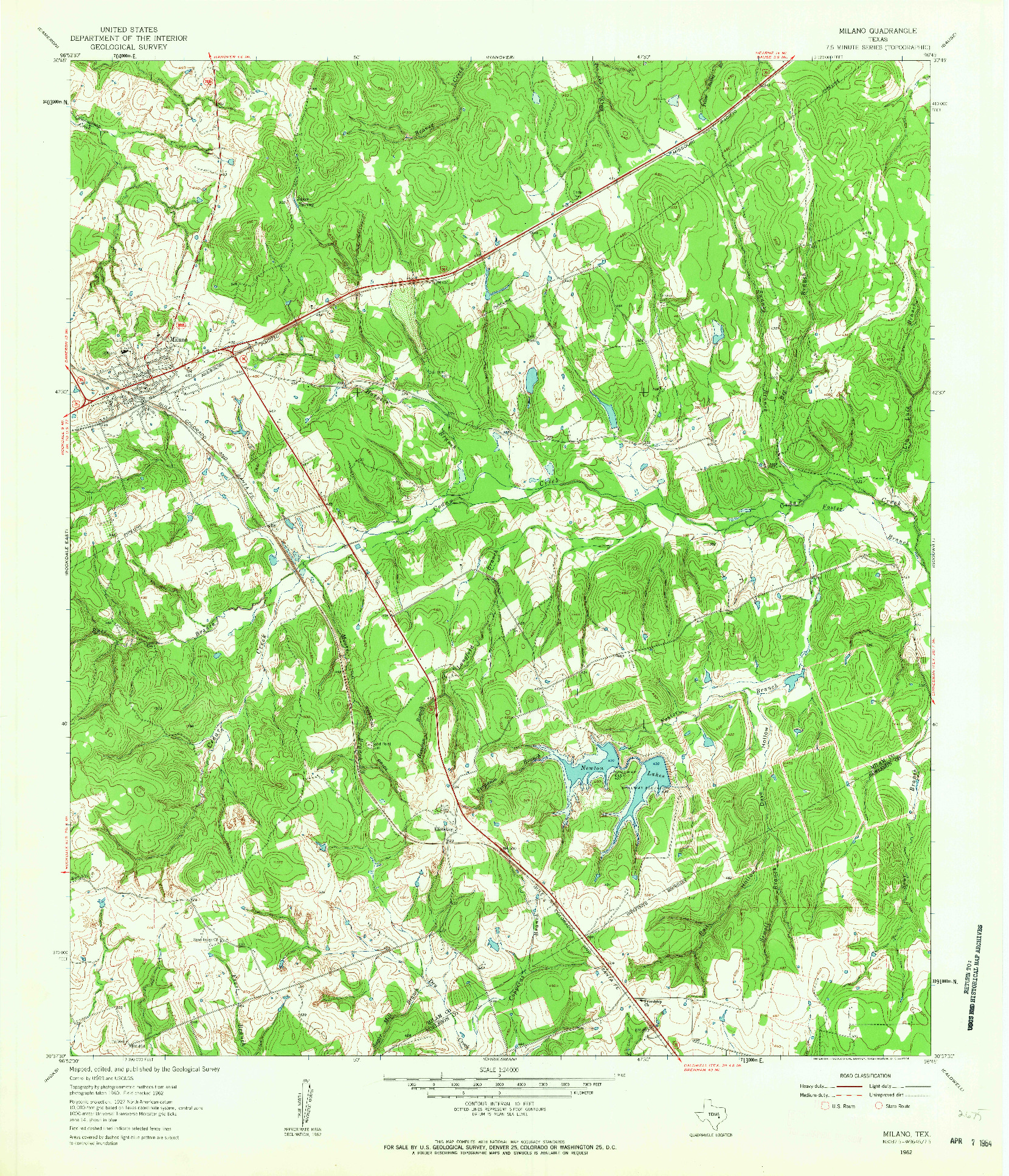 USGS 1:24000-SCALE QUADRANGLE FOR MILANO, TX 1962