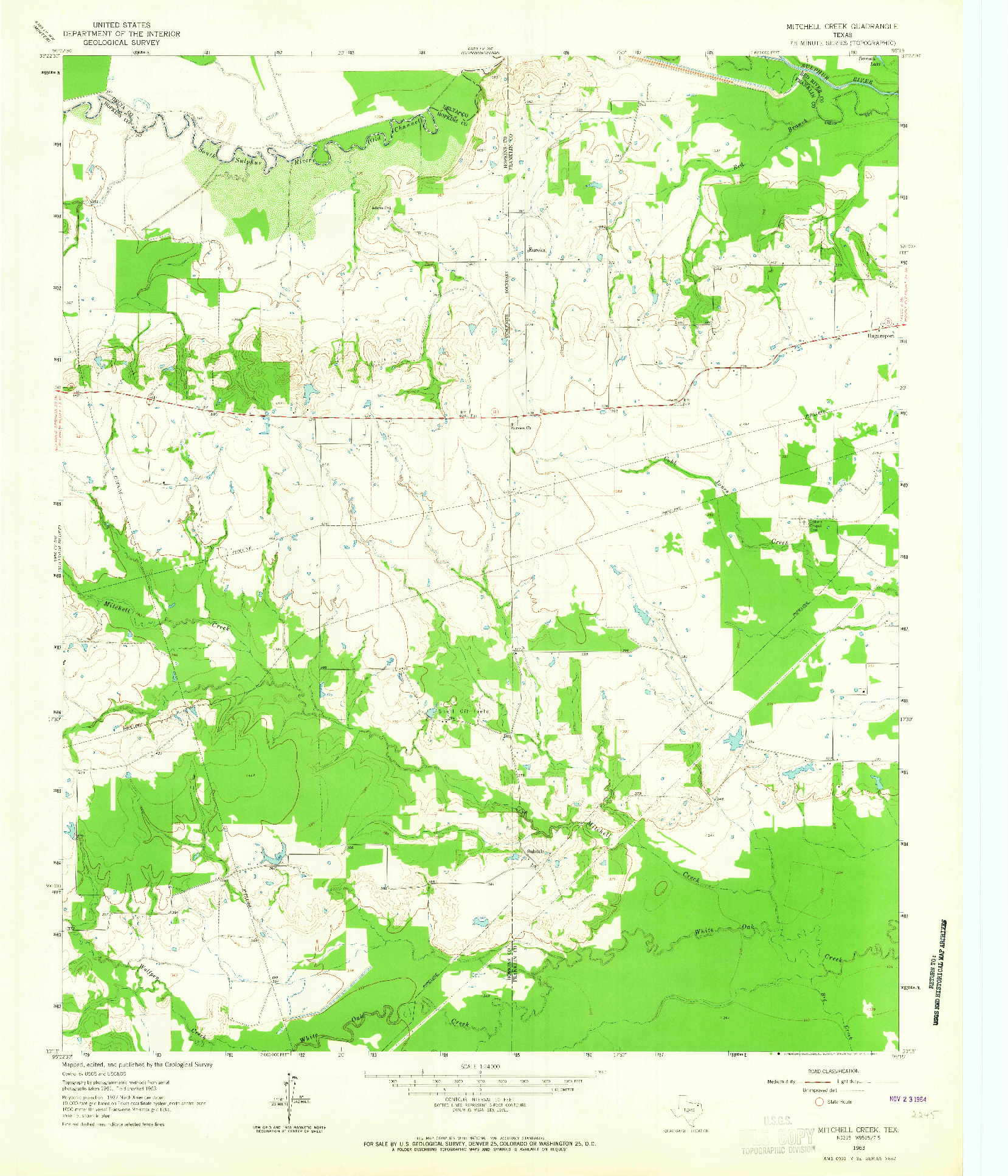 USGS 1:24000-SCALE QUADRANGLE FOR MITCHELL CREEK, TX 1963