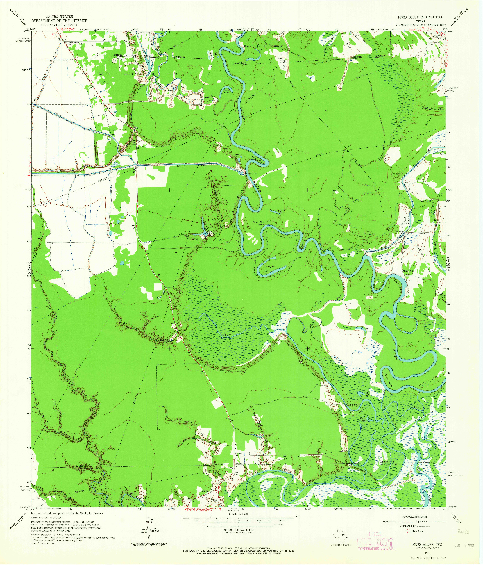USGS 1:24000-SCALE QUADRANGLE FOR MOSS BLUFF, TX 1961