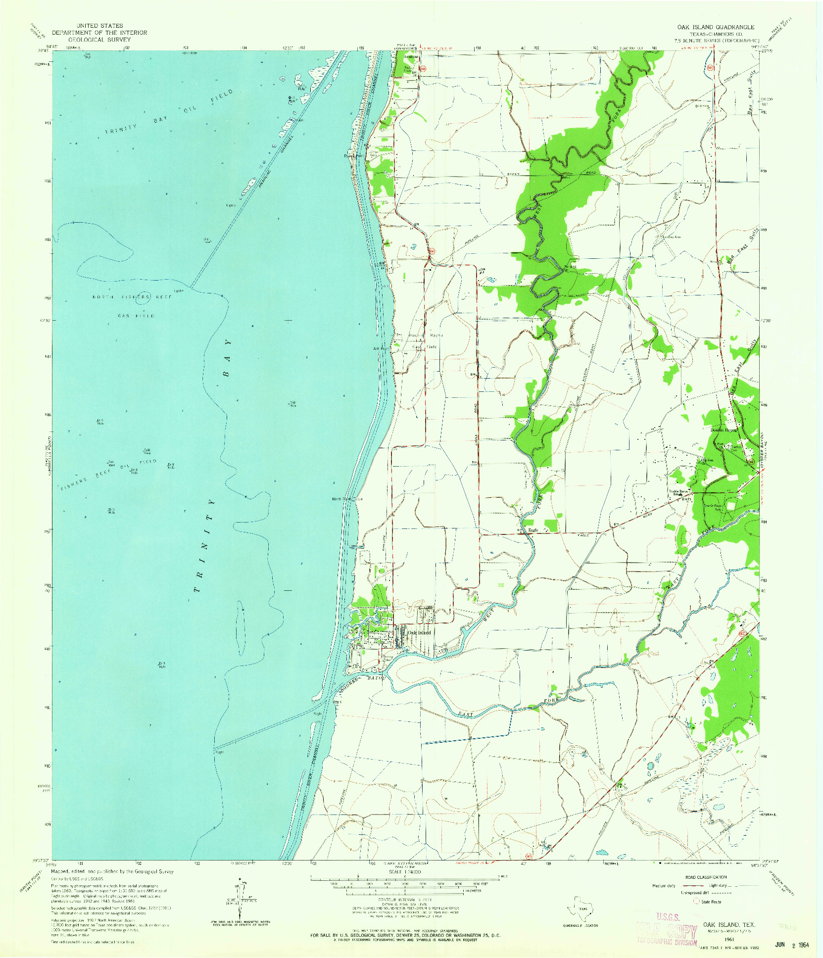 USGS 1:24000-SCALE QUADRANGLE FOR OAK ISLAND, TX 1961