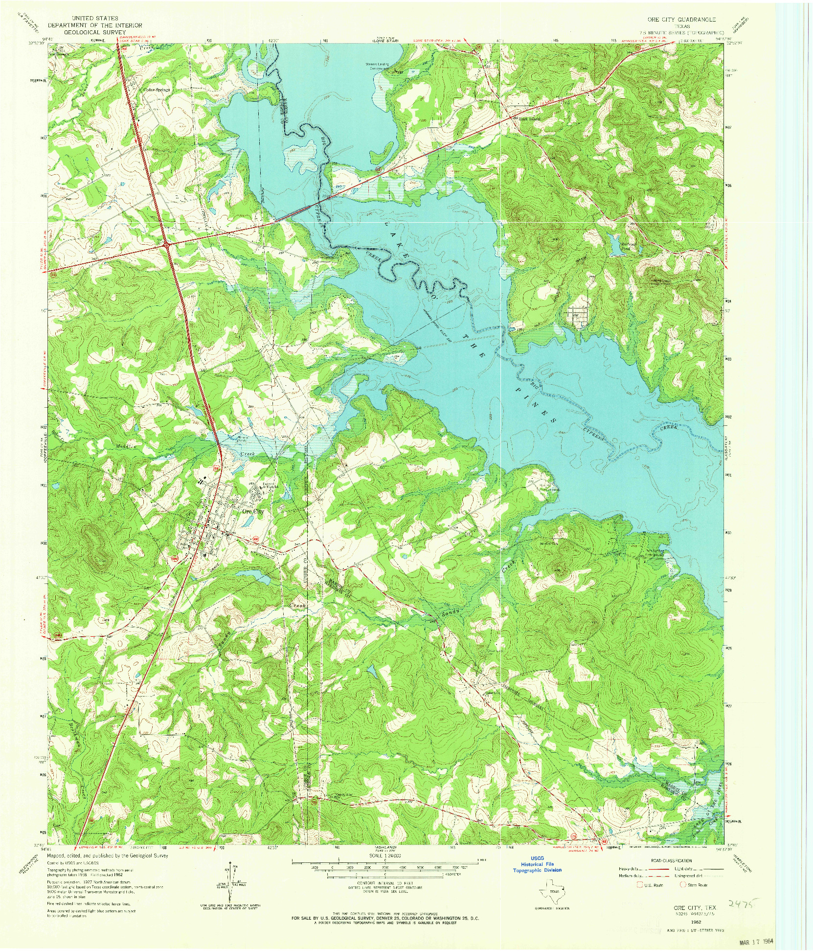 USGS 1:24000-SCALE QUADRANGLE FOR ORE CITY, TX 1962