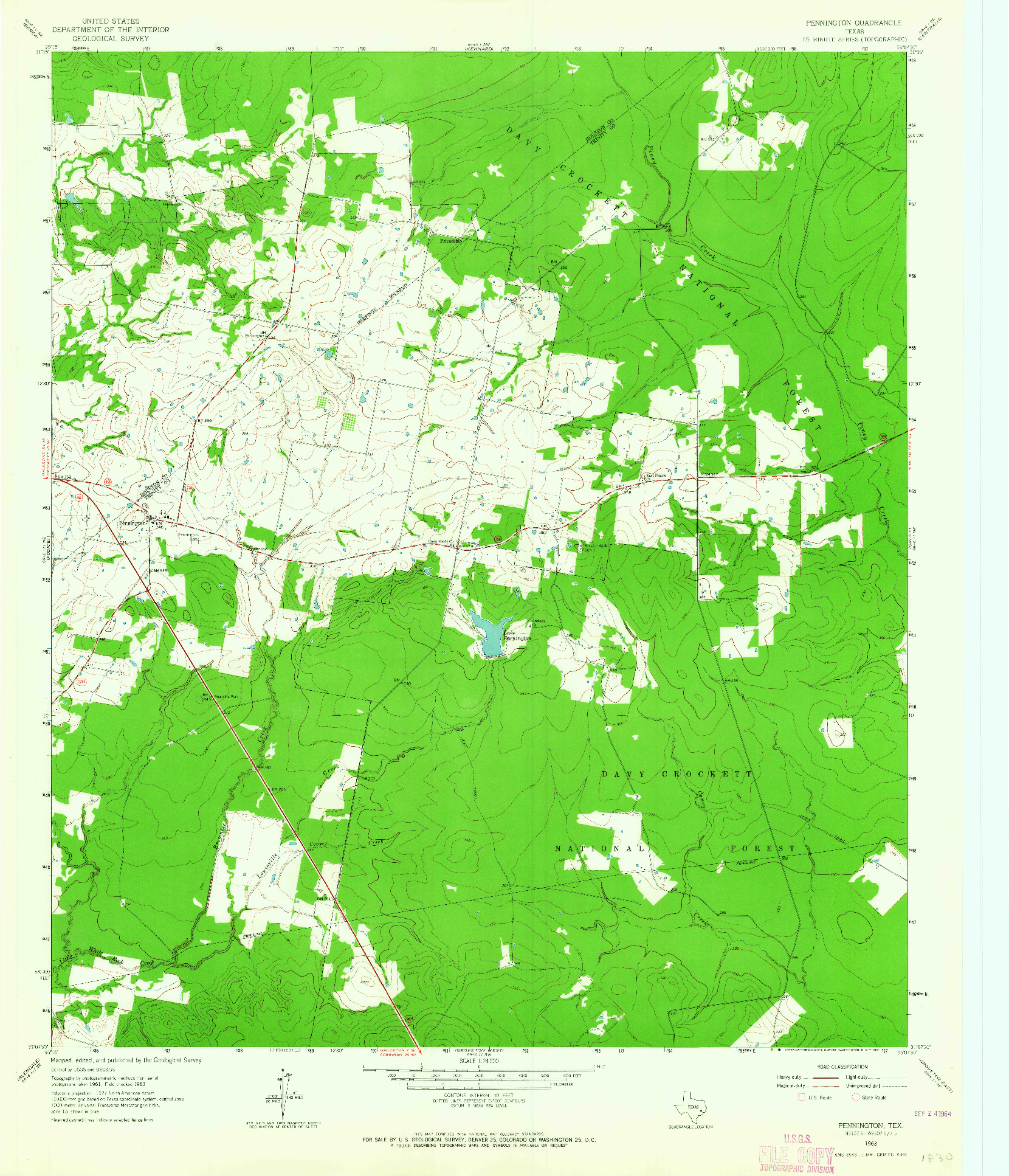 USGS 1:24000-SCALE QUADRANGLE FOR PENNINGTON, TX 1963