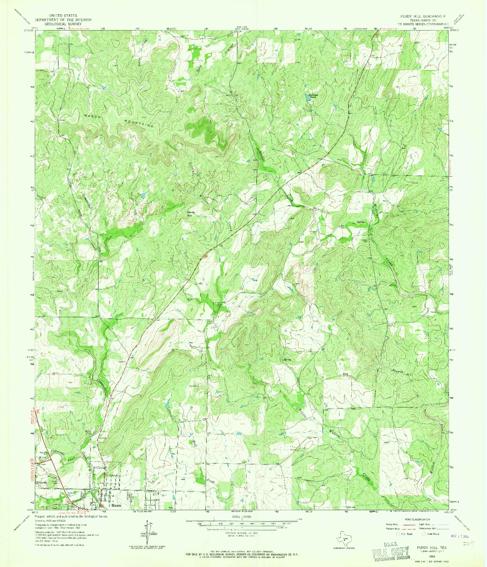 USGS 1:24000-SCALE QUADRANGLE FOR PURDY HILL, TX 1962