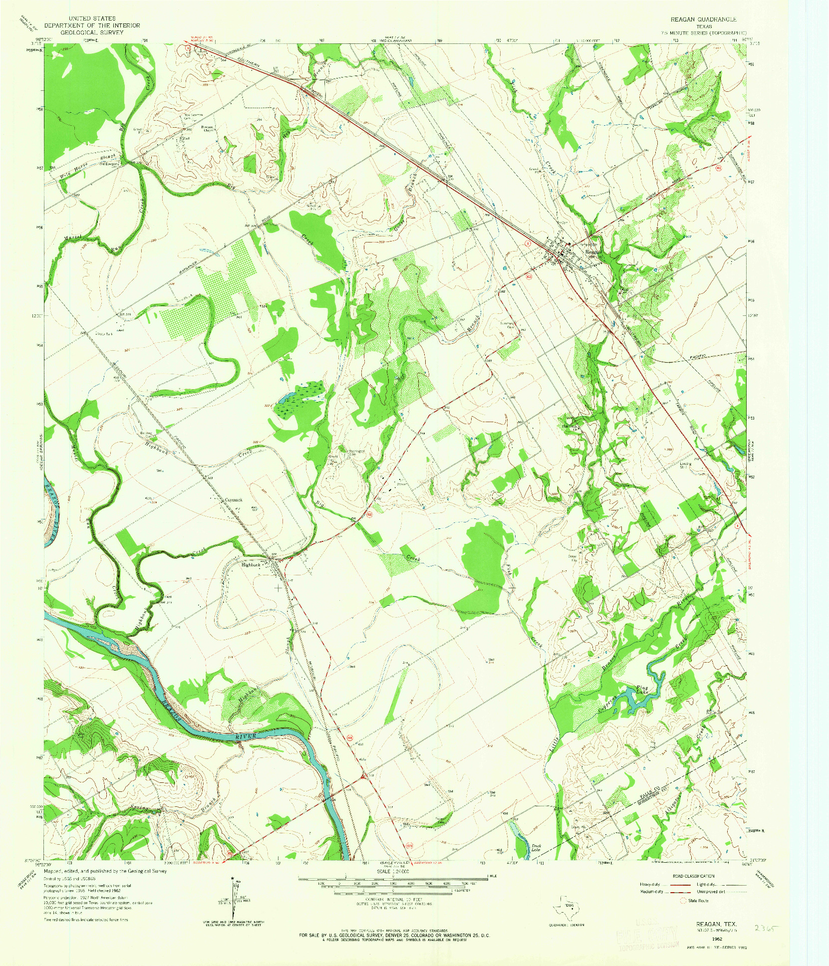 USGS 1:24000-SCALE QUADRANGLE FOR REAGAN, TX 1962