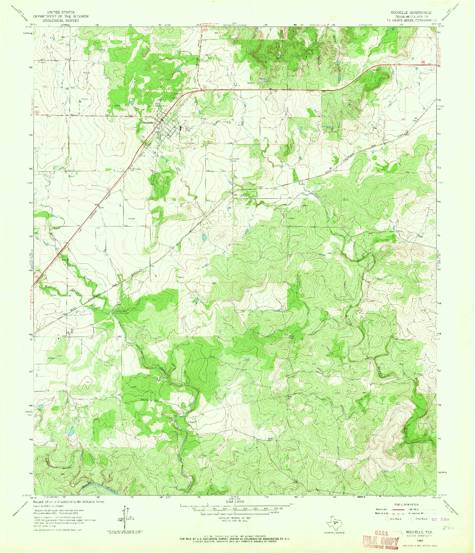 USGS 1:24000-SCALE QUADRANGLE FOR ROCHELLE, TX 1963