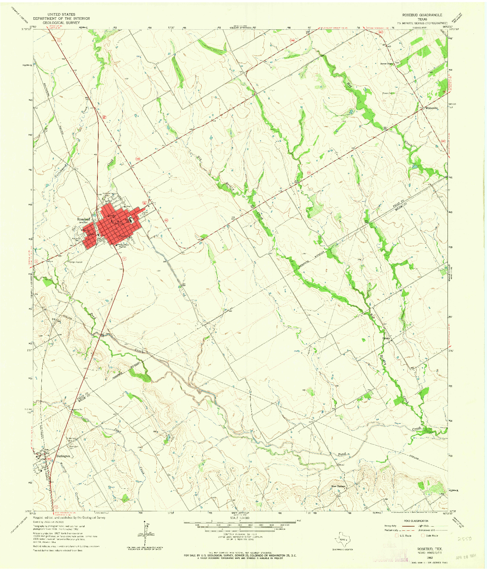 USGS 1:24000-SCALE QUADRANGLE FOR ROSEBUD, TX 1962