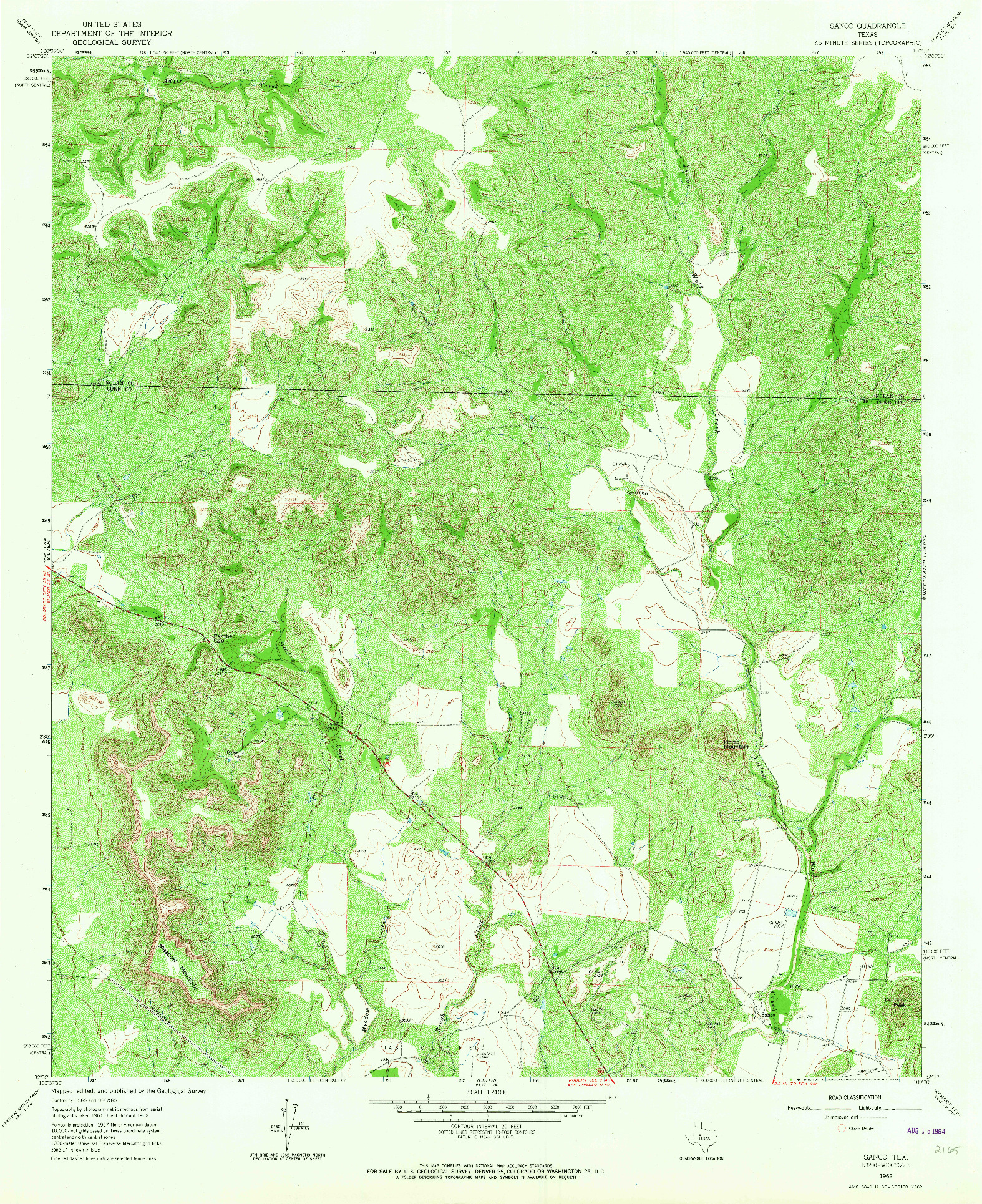 USGS 1:24000-SCALE QUADRANGLE FOR SANCO, TX 1962