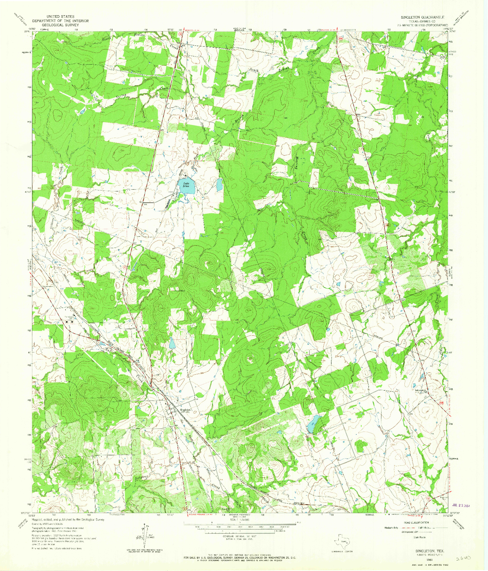 USGS 1:24000-SCALE QUADRANGLE FOR SINGLETON, TX 1961