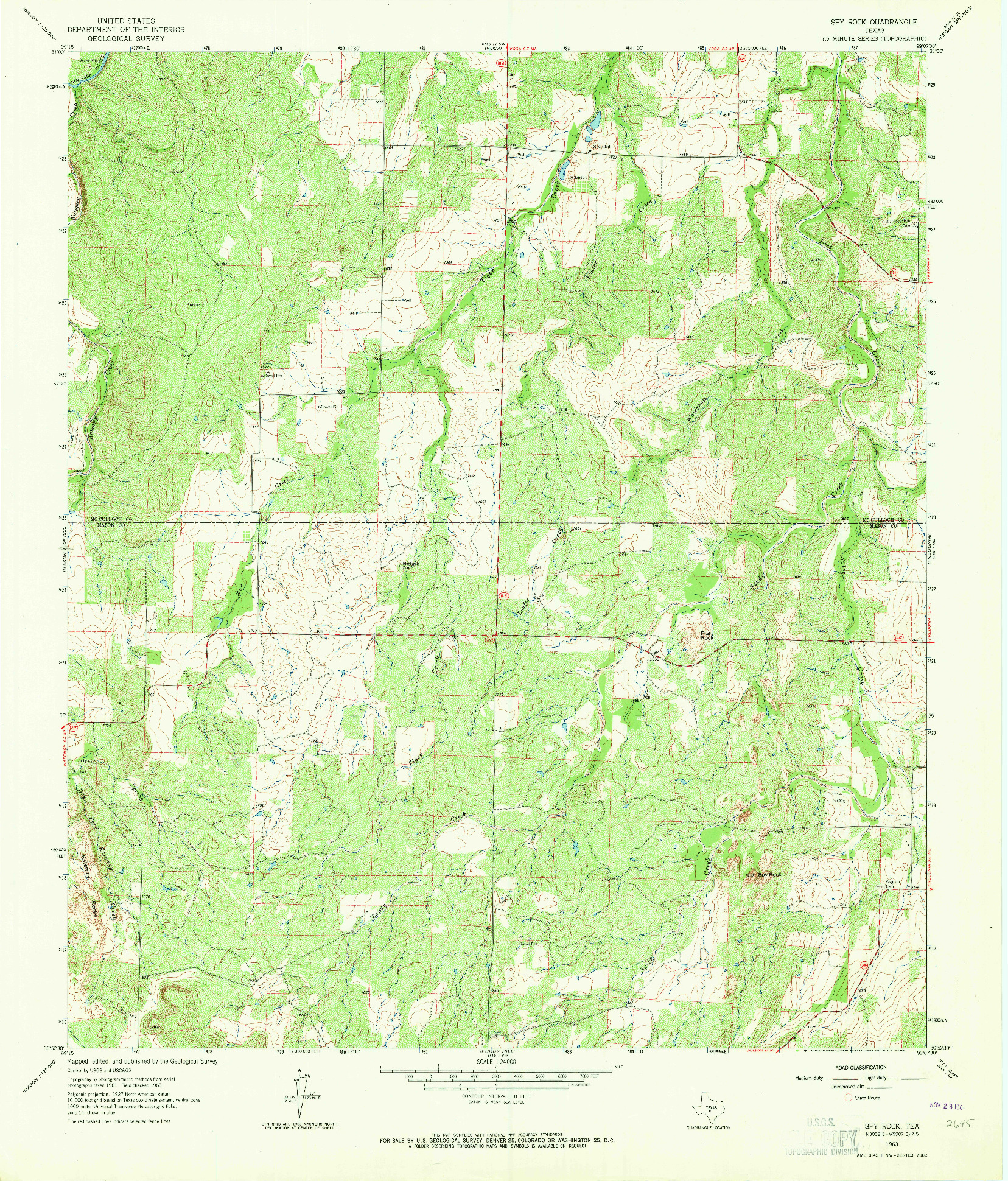 USGS 1:24000-SCALE QUADRANGLE FOR SPY ROCK, TX 1963