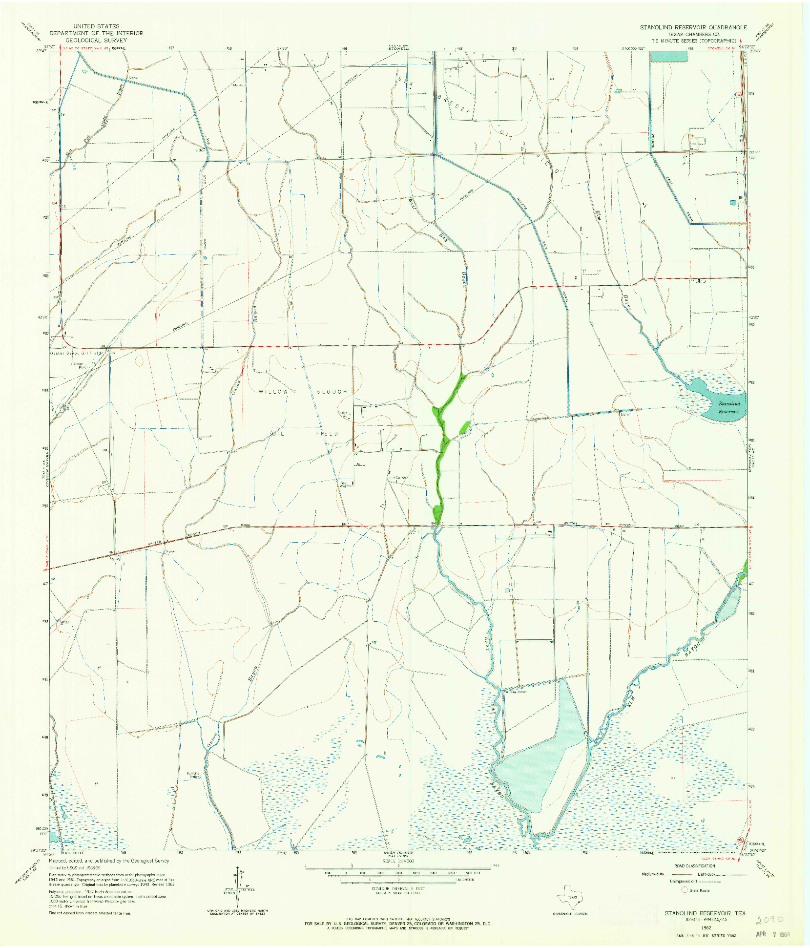 USGS 1:24000-SCALE QUADRANGLE FOR STANOLIND RESERVOIR, TX 1962