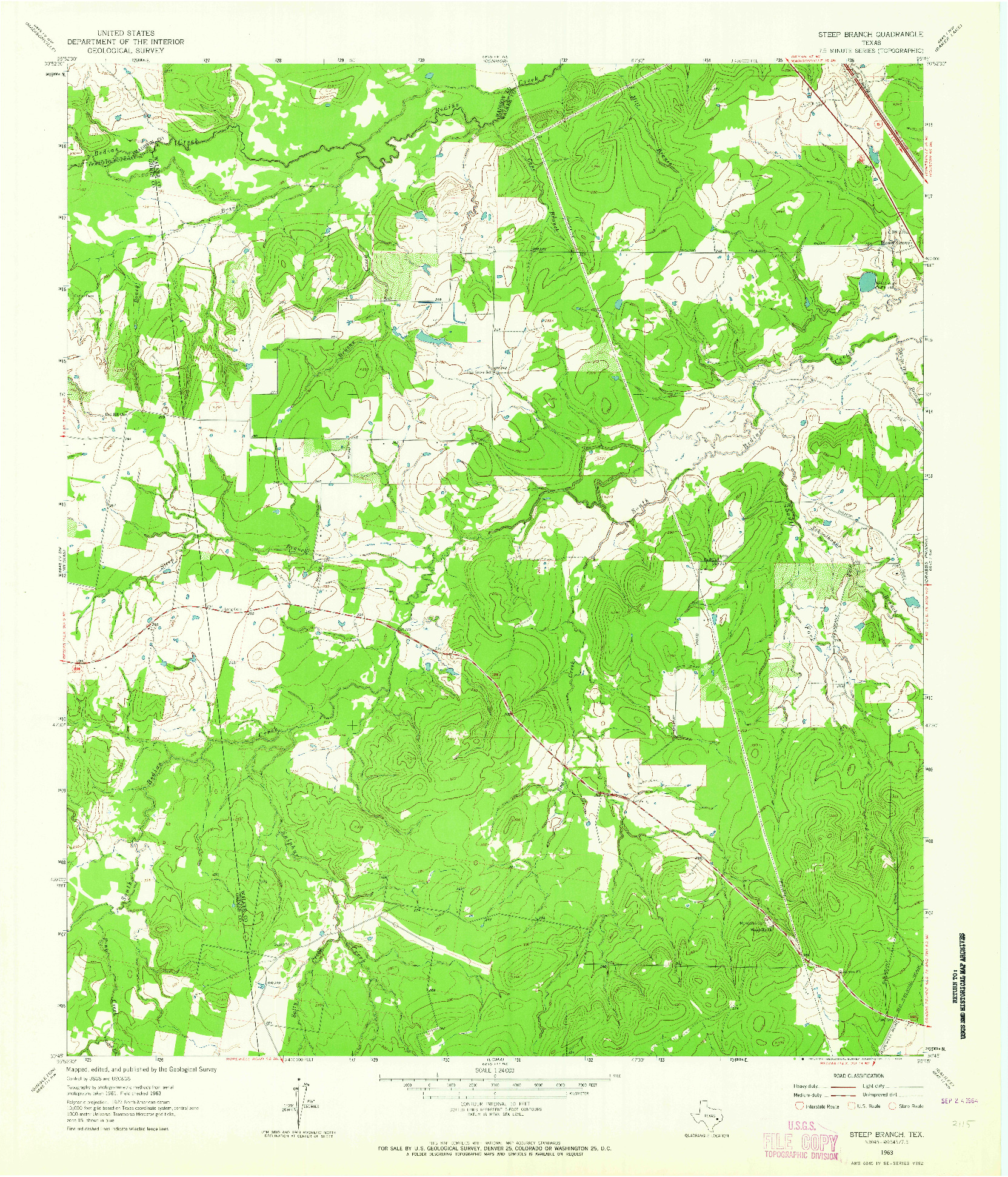 USGS 1:24000-SCALE QUADRANGLE FOR STEEP BRANCH, TX 1963