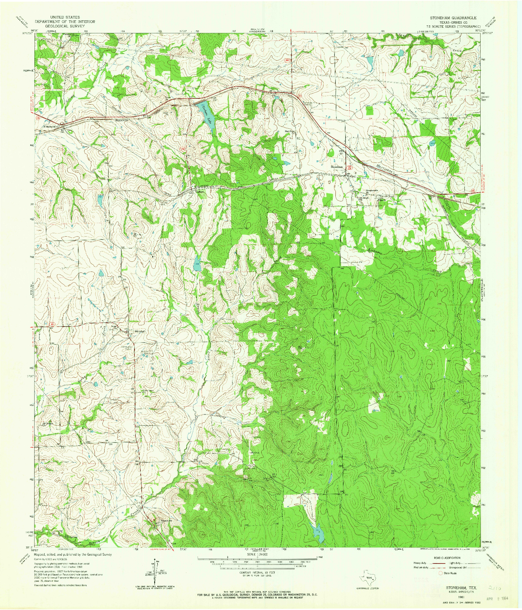 USGS 1:24000-SCALE QUADRANGLE FOR STONEHAM, TX 1961