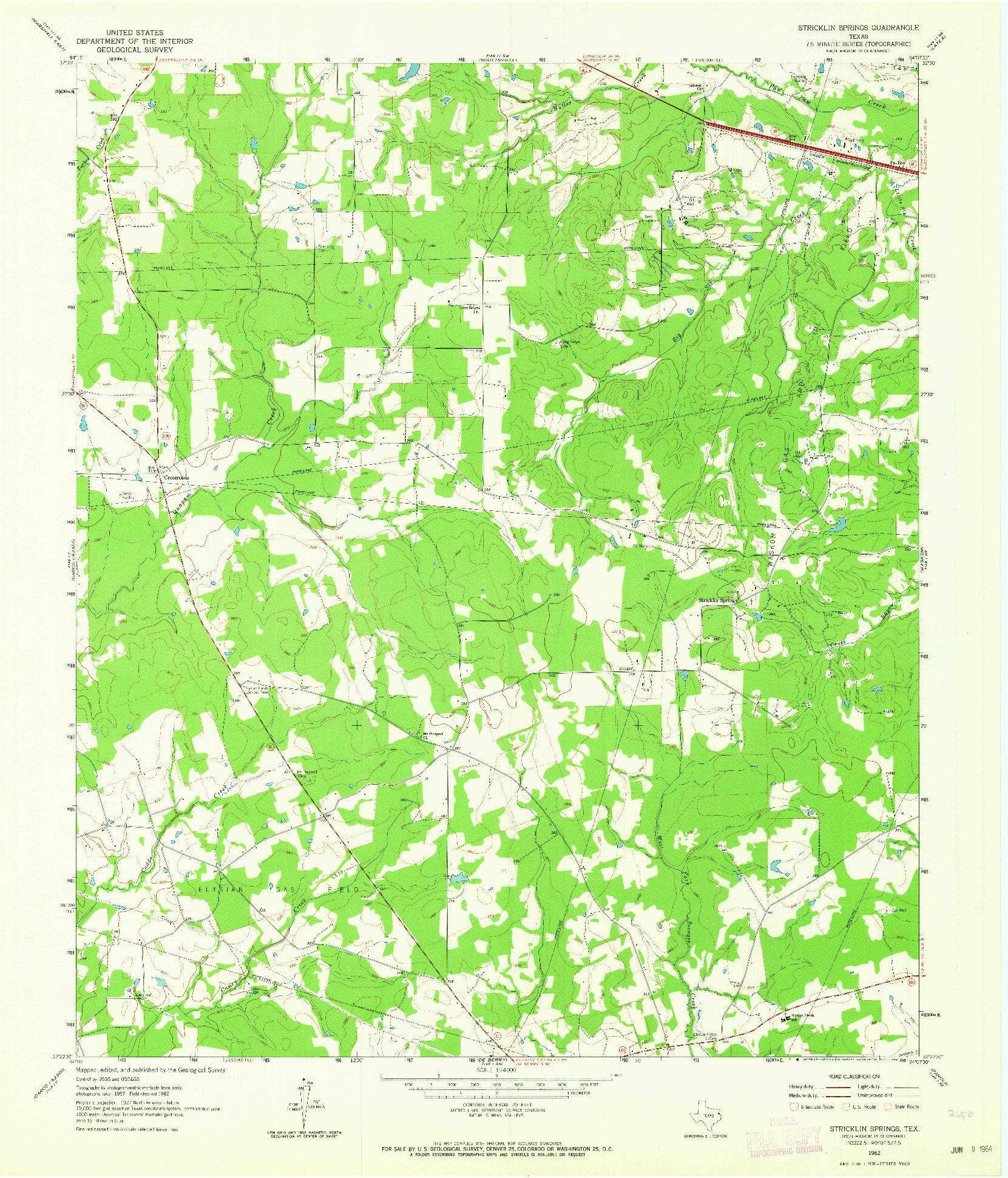 USGS 1:24000-SCALE QUADRANGLE FOR STRICKLIN SPRINGS, TX 1962