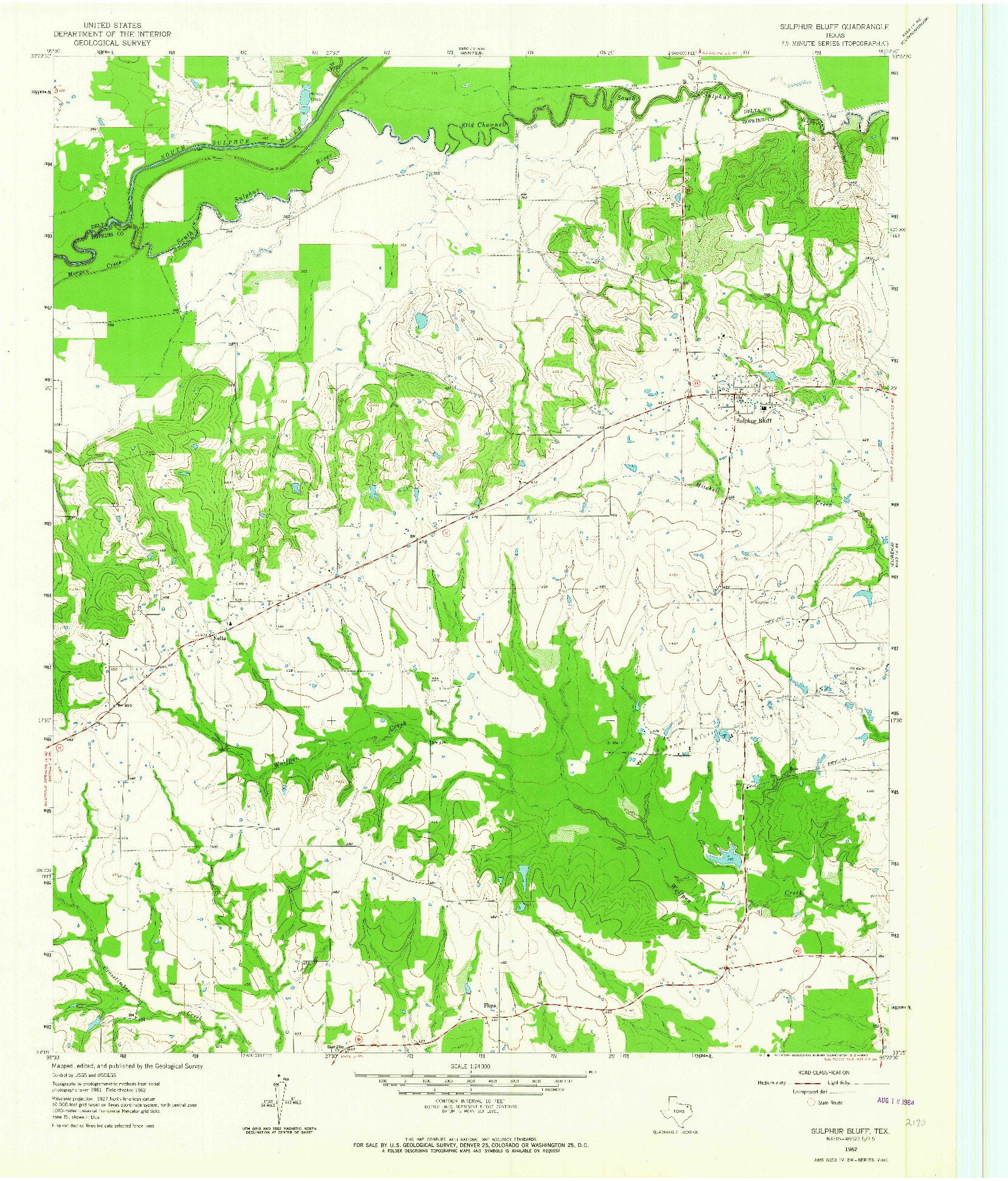 USGS 1:24000-SCALE QUADRANGLE FOR SULPHUR BLUFF, TX 1962