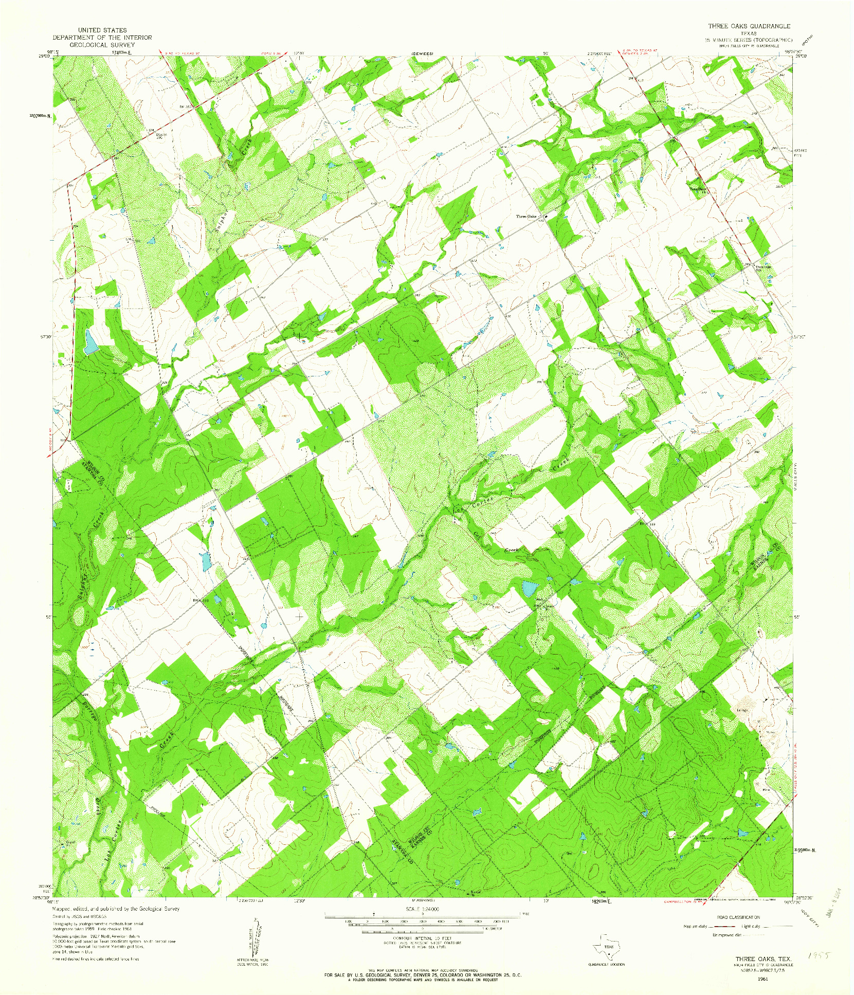 USGS 1:24000-SCALE QUADRANGLE FOR THREE OAKS, TX 1961