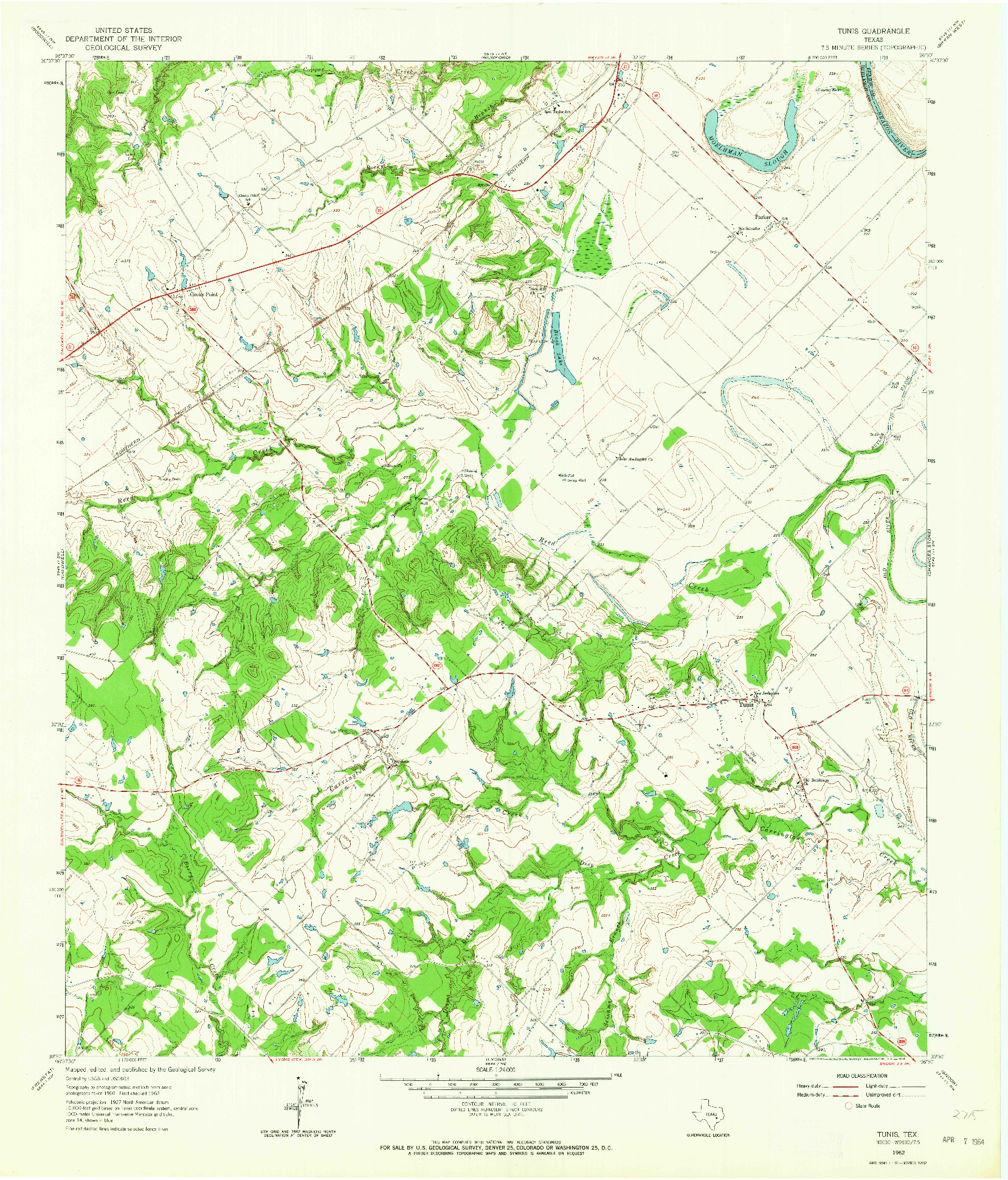 USGS 1:24000-SCALE QUADRANGLE FOR TUNIS, TX 1962