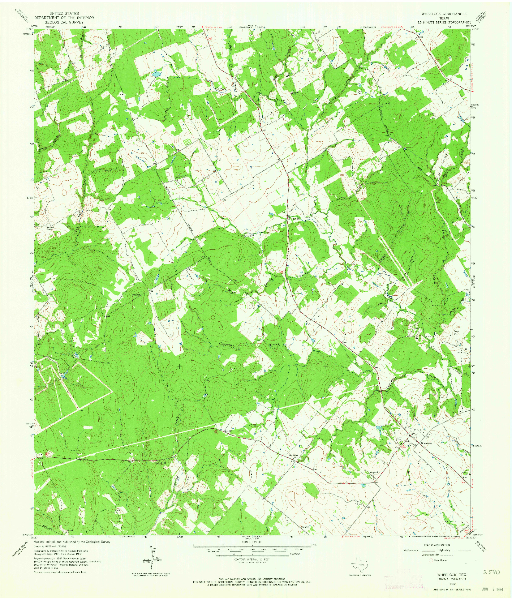 USGS 1:24000-SCALE QUADRANGLE FOR WHEELOCK, TX 1962