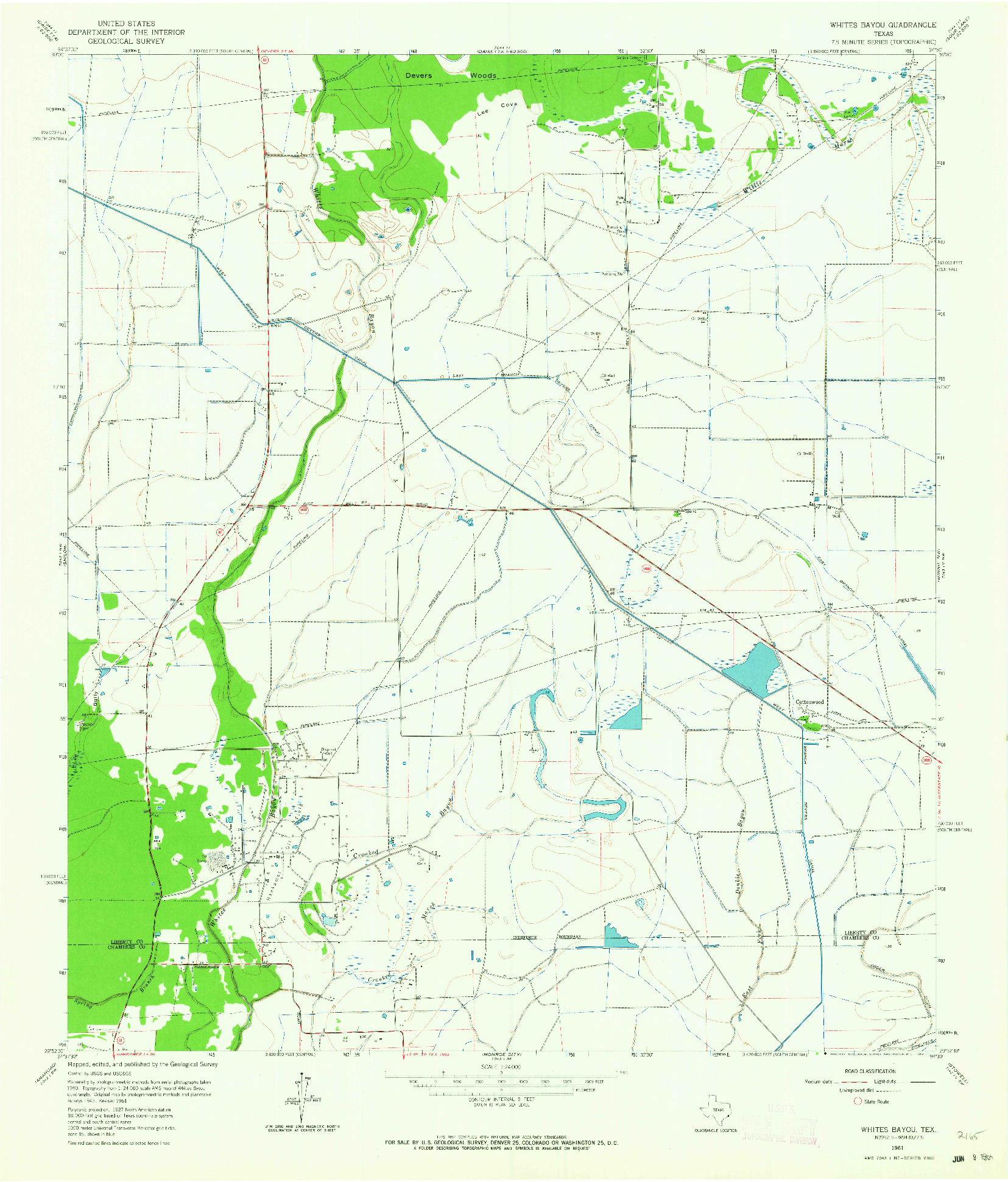 USGS 1:24000-SCALE QUADRANGLE FOR WHITES BAYOU, TX 1961