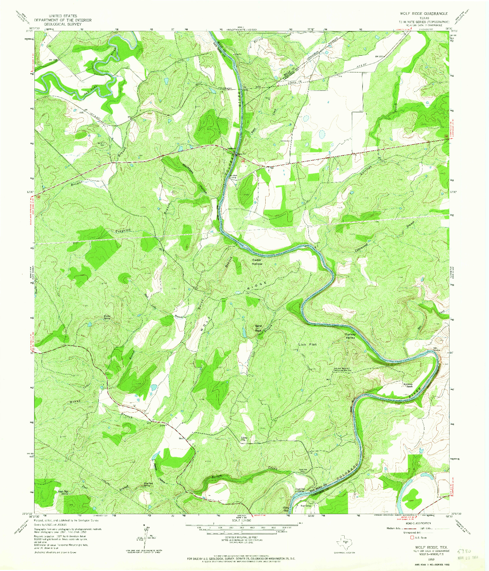 USGS 1:24000-SCALE QUADRANGLE FOR WOLF RIDGE, TX 1959