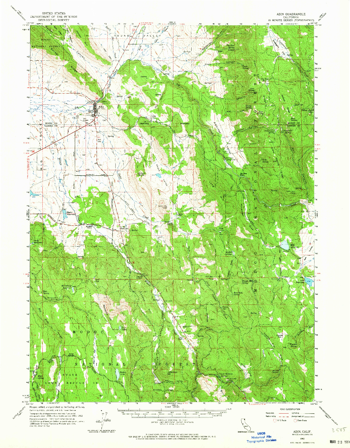 USGS 1:62500-SCALE QUADRANGLE FOR ADIN, CA 1962