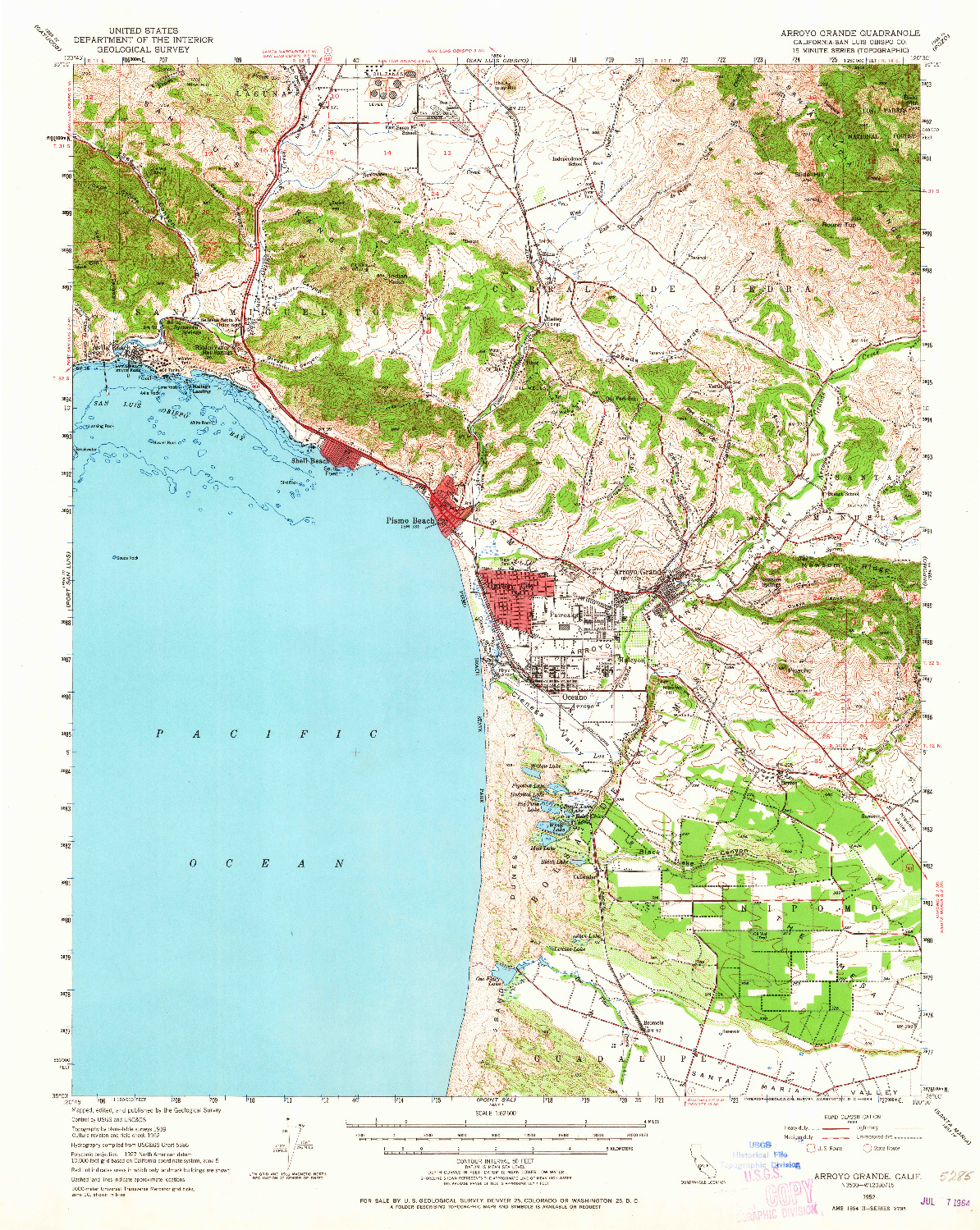 USGS 1:62500-SCALE QUADRANGLE FOR ARROYO GRANDE, CA 1952