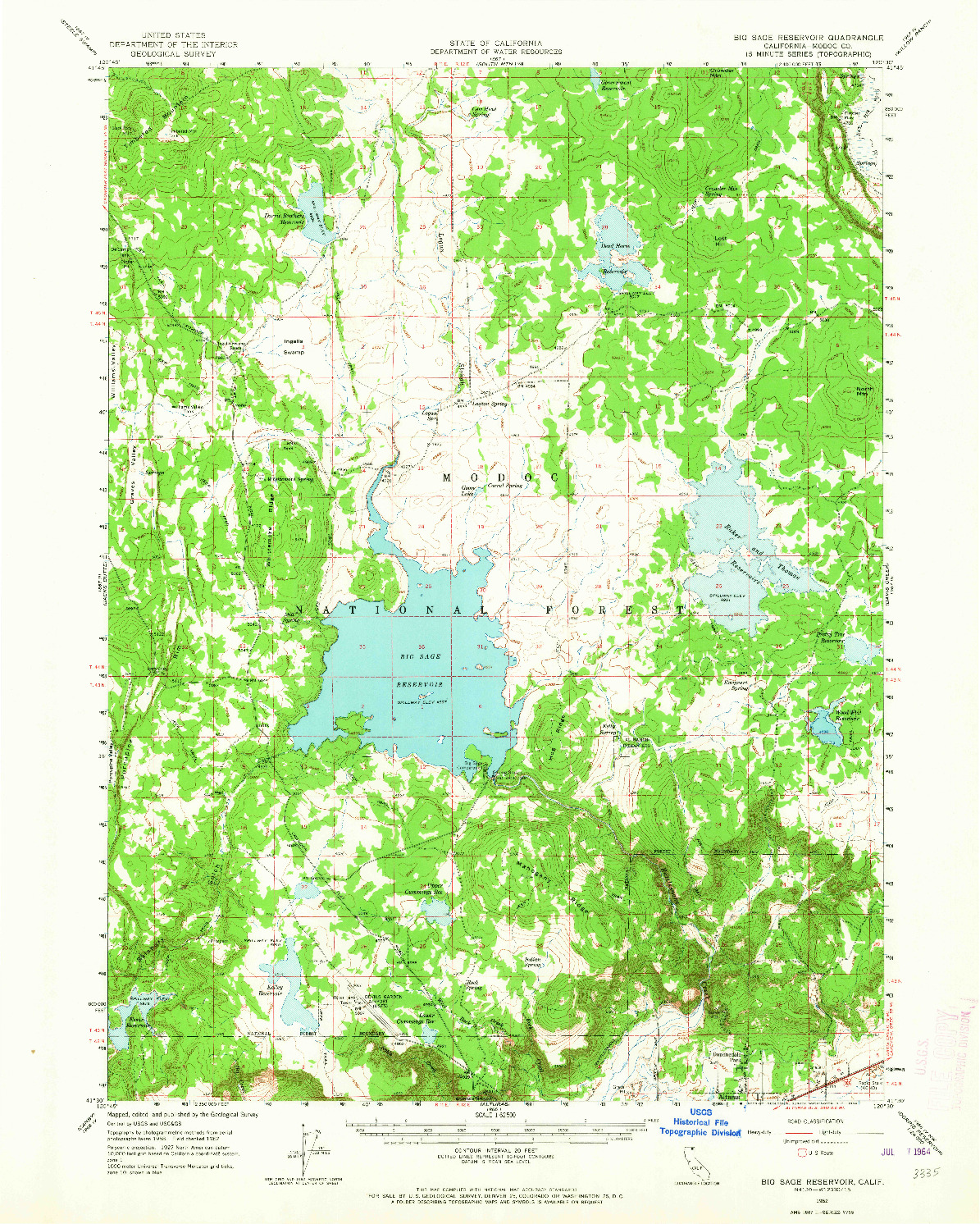 USGS 1:62500-SCALE QUADRANGLE FOR BIG SAGE RESERVOIR, CA 1962