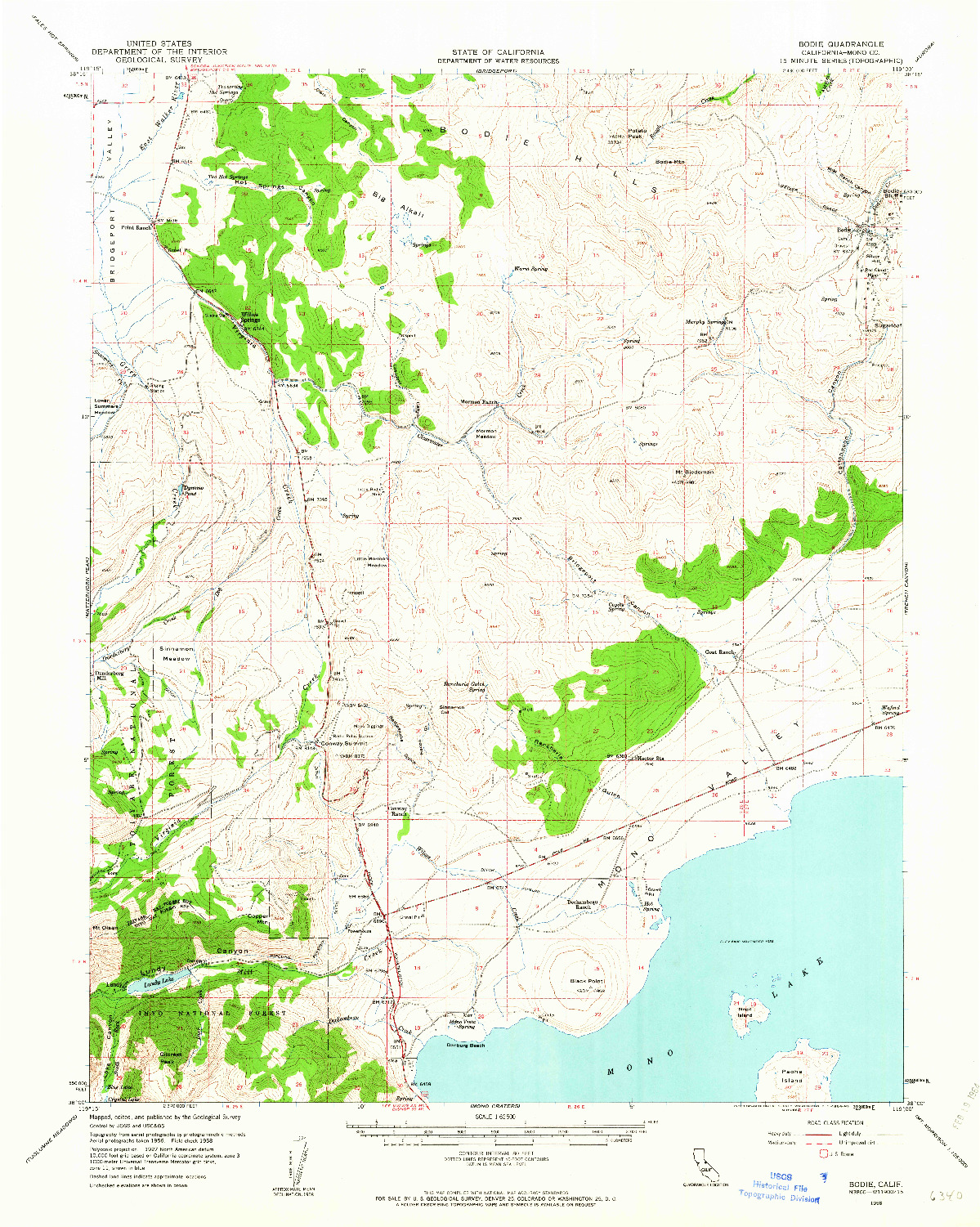 USGS 1:62500-SCALE QUADRANGLE FOR BODIE, CA 1958