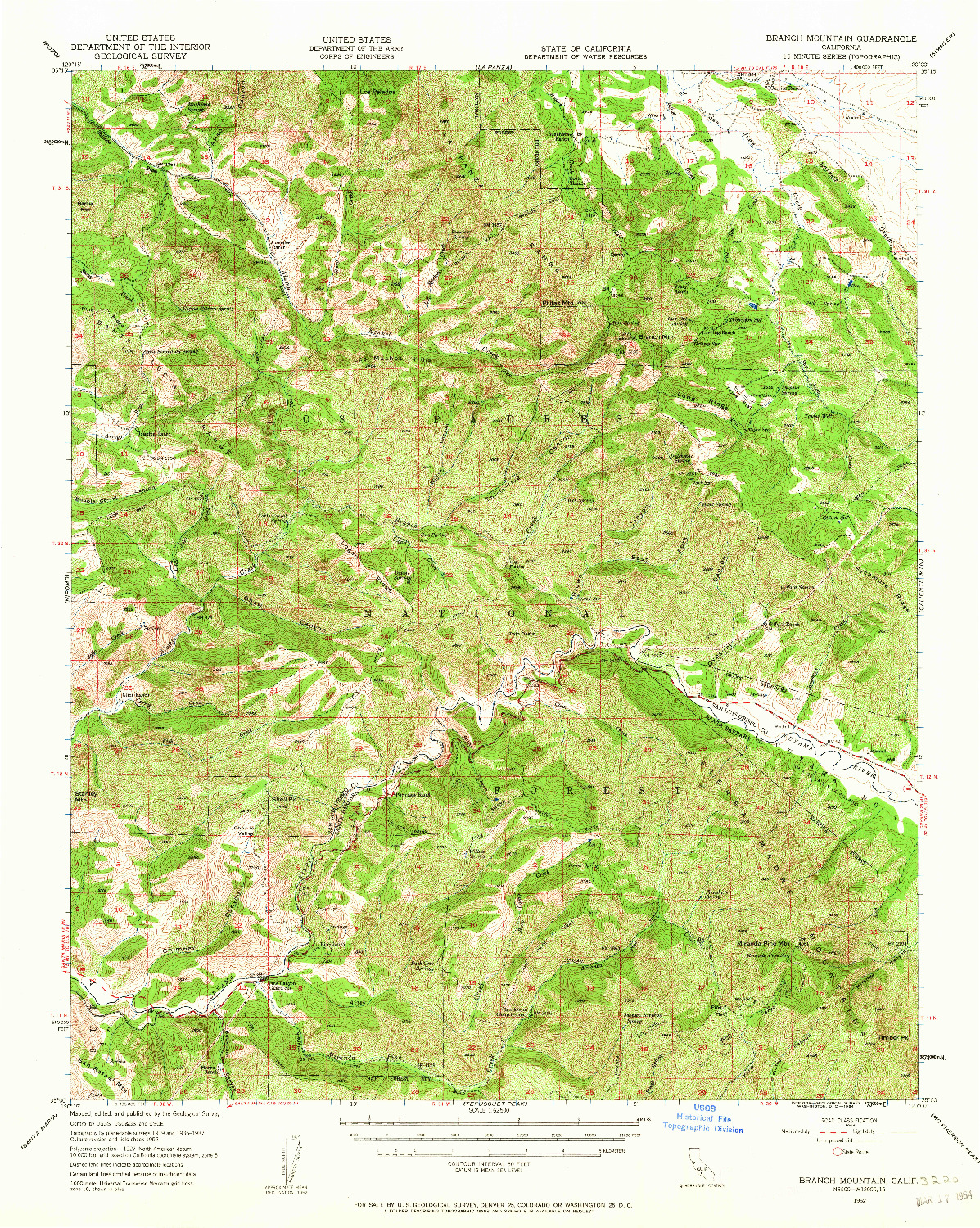 USGS 1:62500-SCALE QUADRANGLE FOR BRANCH MTN, CA 1952