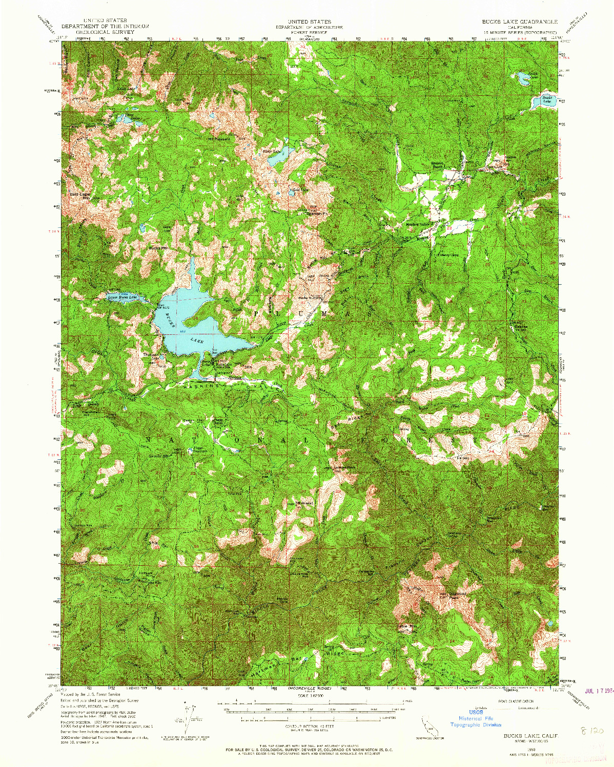 USGS 1:62500-SCALE QUADRANGLE FOR BUCKS LAKE, CA 1950