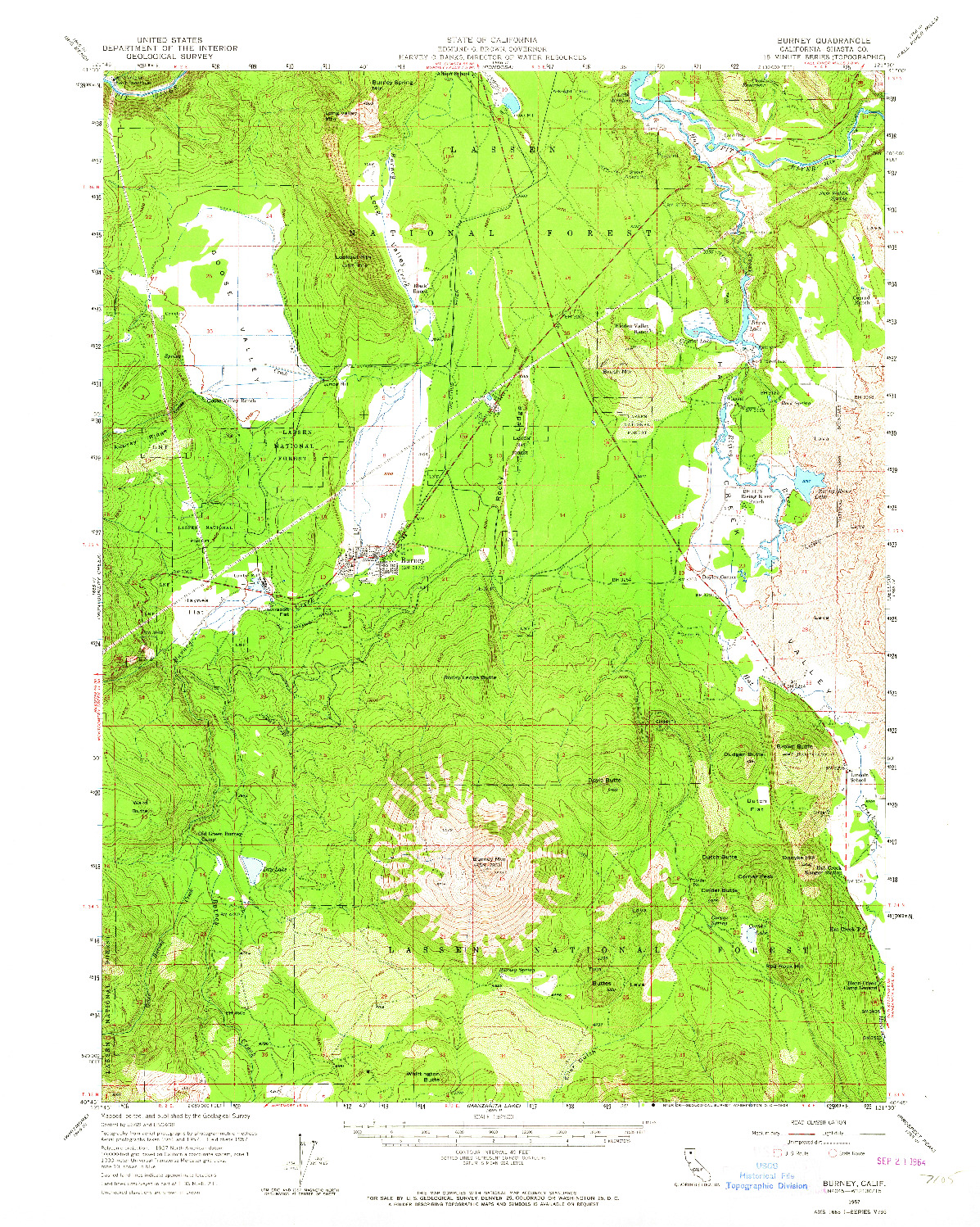 USGS 1:62500-SCALE QUADRANGLE FOR BURNEY, CA 1957