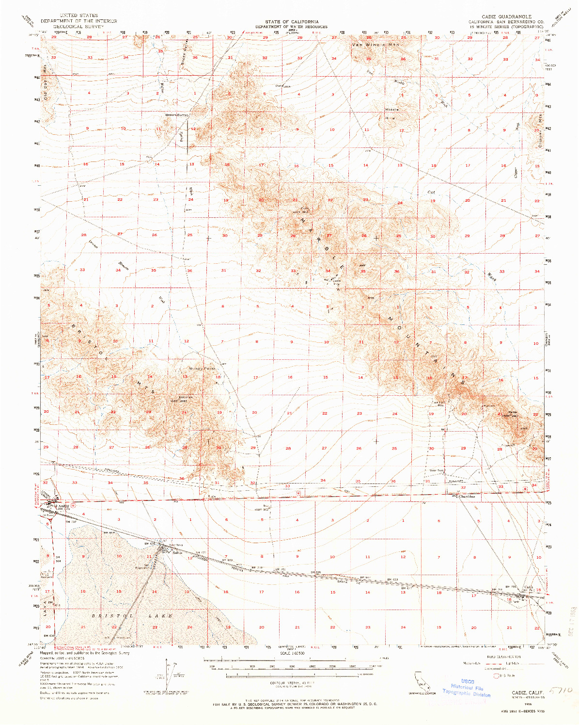 USGS 1:62500-SCALE QUADRANGLE FOR CADIZ, CA 1956