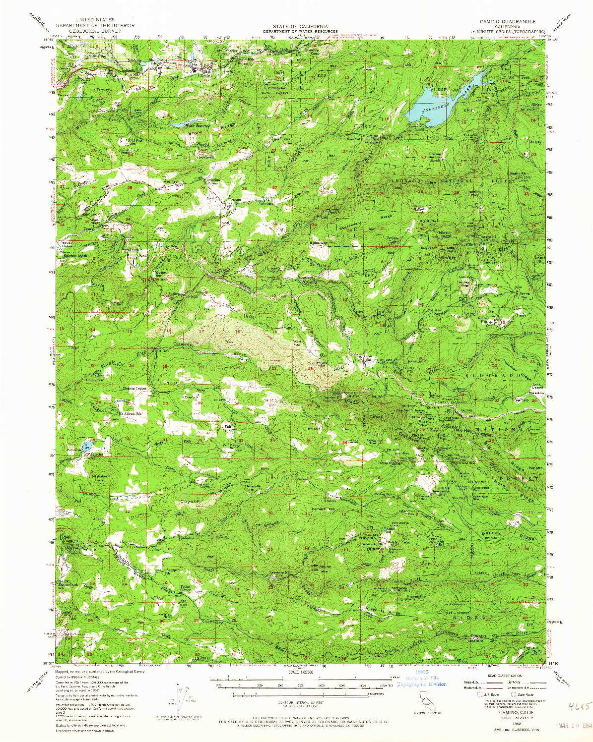 USGS 1:62500-SCALE QUADRANGLE FOR CAMINO, CA 1952