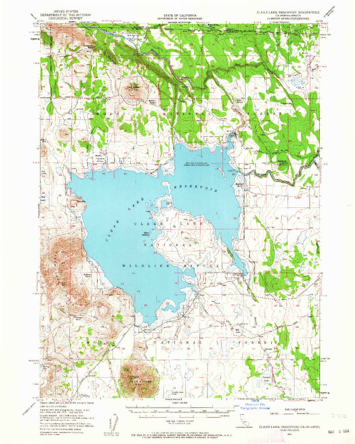 USGS 1:62500-SCALE QUADRANGLE FOR CLEAR LAKE RESERVOIR, CA 1951