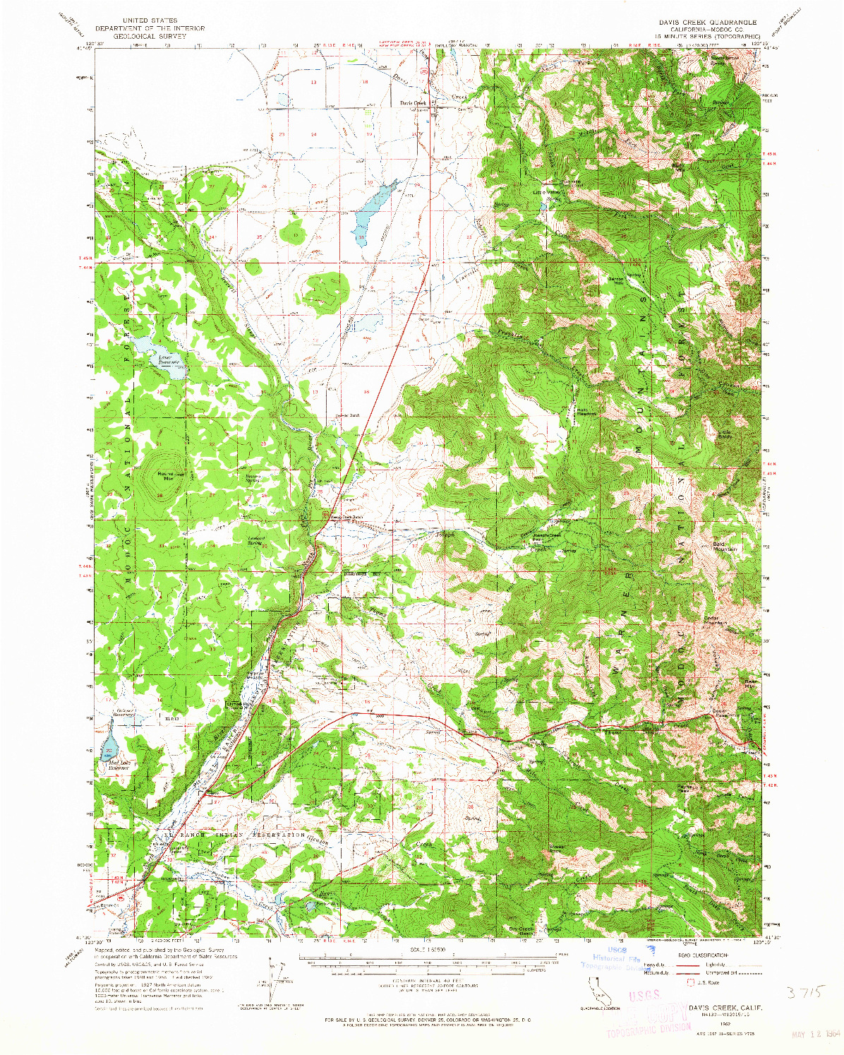 USGS 1:62500-SCALE QUADRANGLE FOR DAVIS CREEK, CA 1962