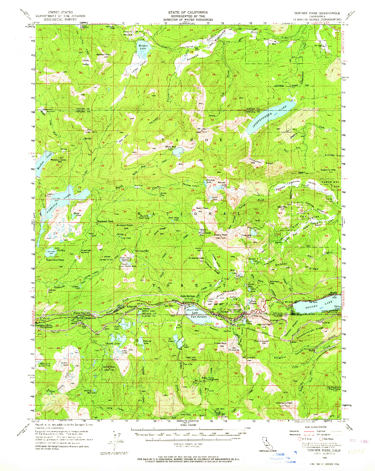 USGS 1:62500-SCALE QUADRANGLE FOR DONNER PASS, CA 1955