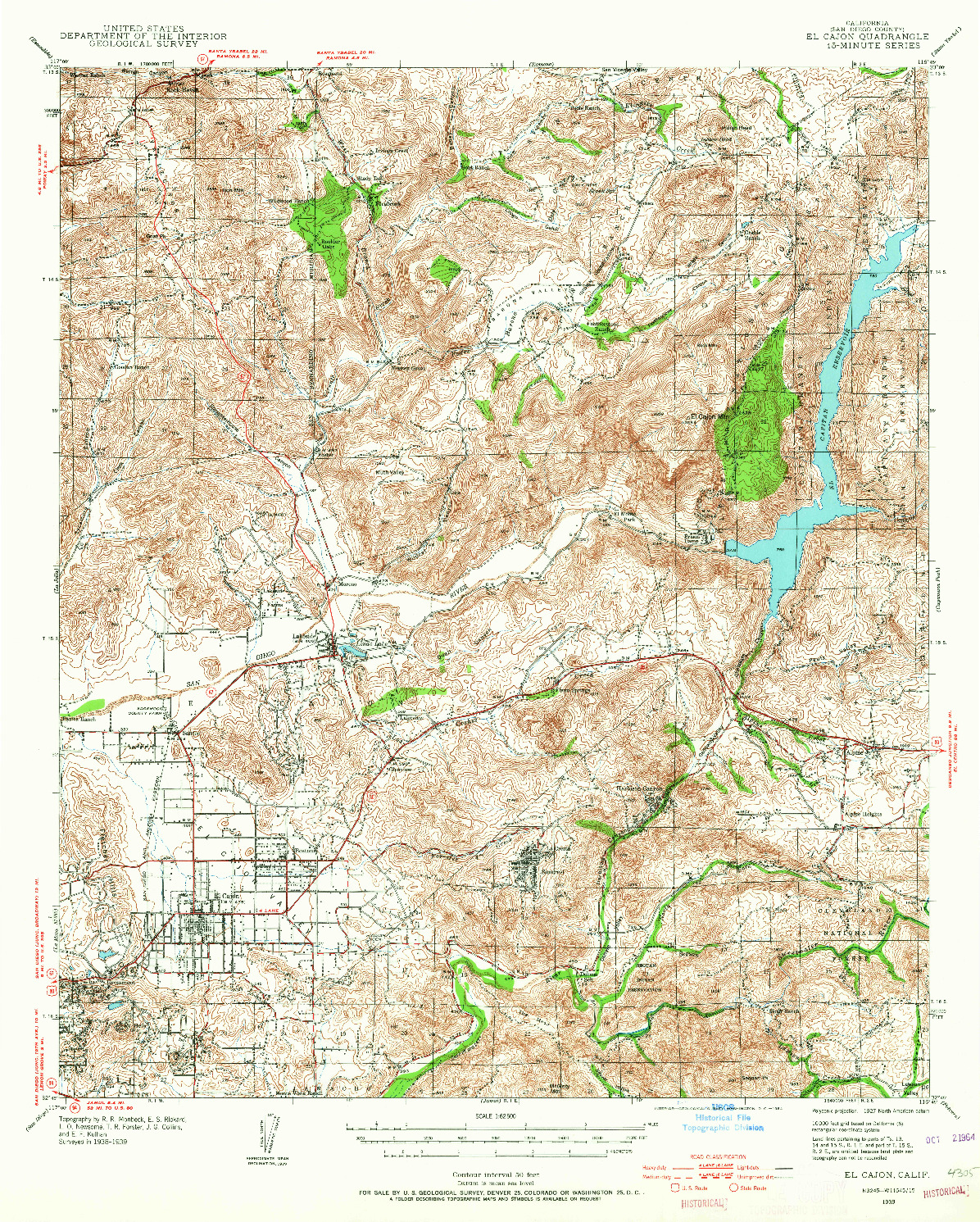USGS 1:62500-SCALE QUADRANGLE FOR EL CAJON, CA 1939