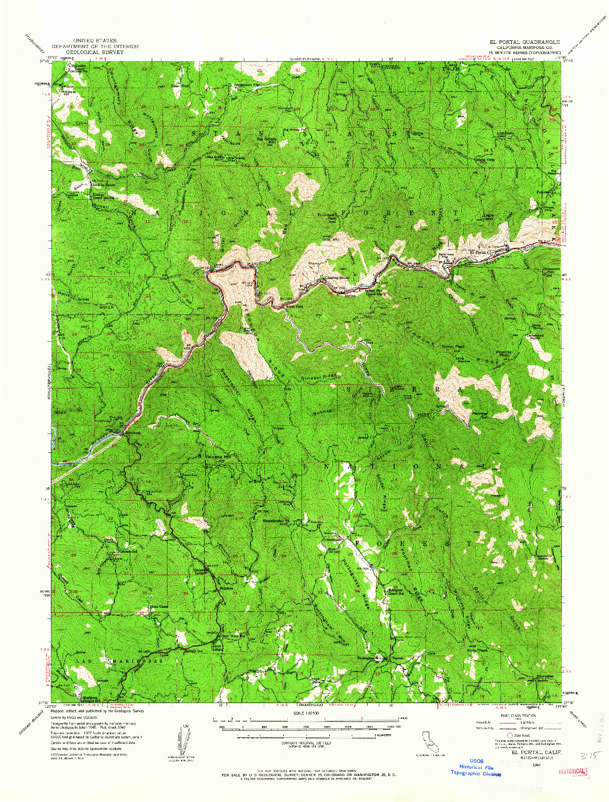 USGS 1:62500-SCALE QUADRANGLE FOR EL PORTAL, CA 1947