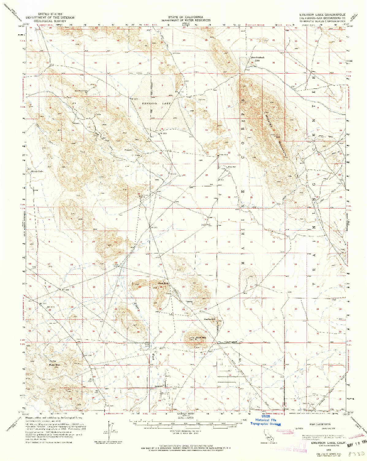 USGS 1:62500-SCALE QUADRANGLE FOR EMERSON LAKE, CA 1955